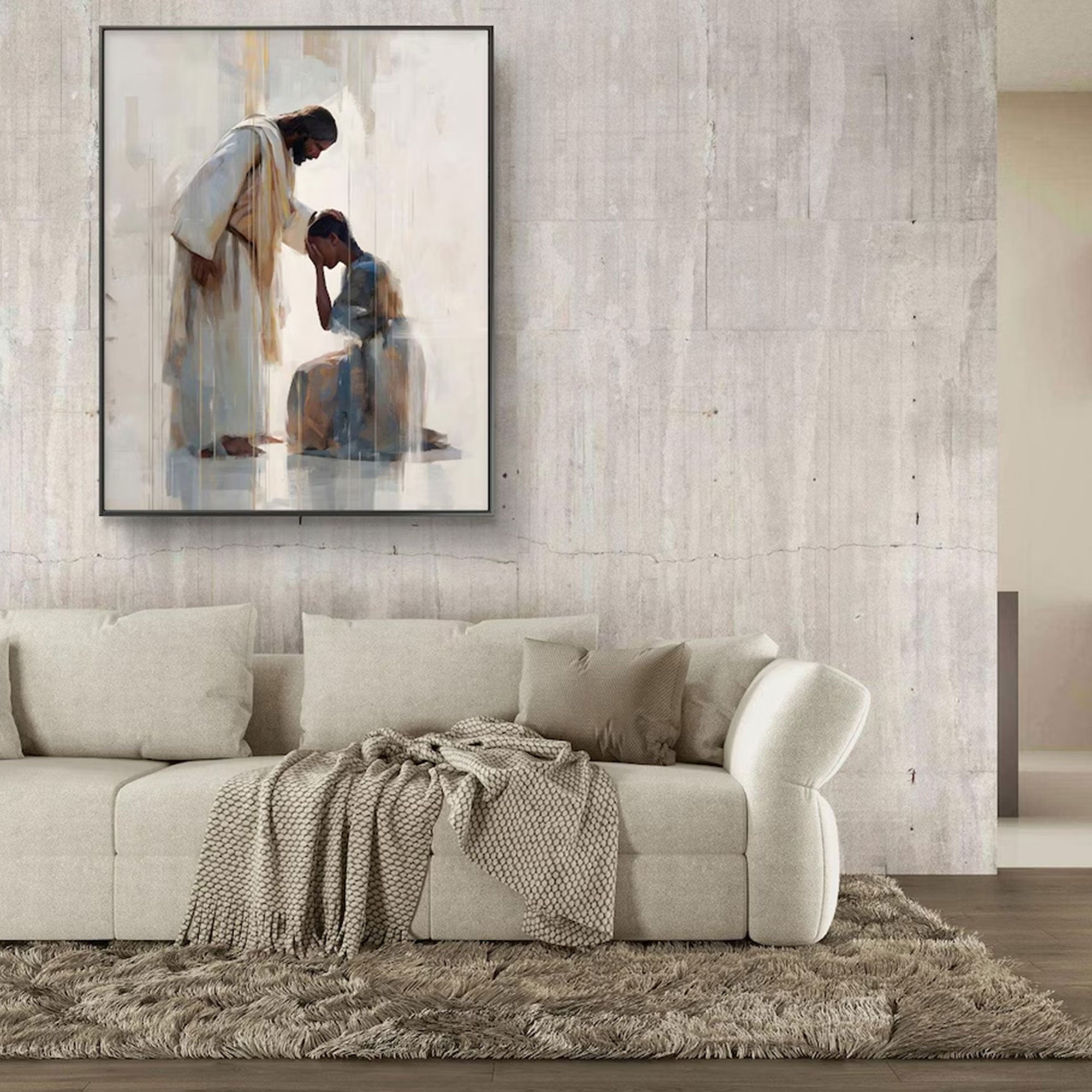 Jesus Comforts Black Woman Canvas Print, African American Christian Wall Art, Inspirational Faith Decor