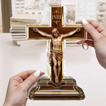 Jesus on the Cross Acrylic Plaque, Personalized Baptism Keepsake, Catholic Christian Gift, Single-Sided 2D Religious Table Decor