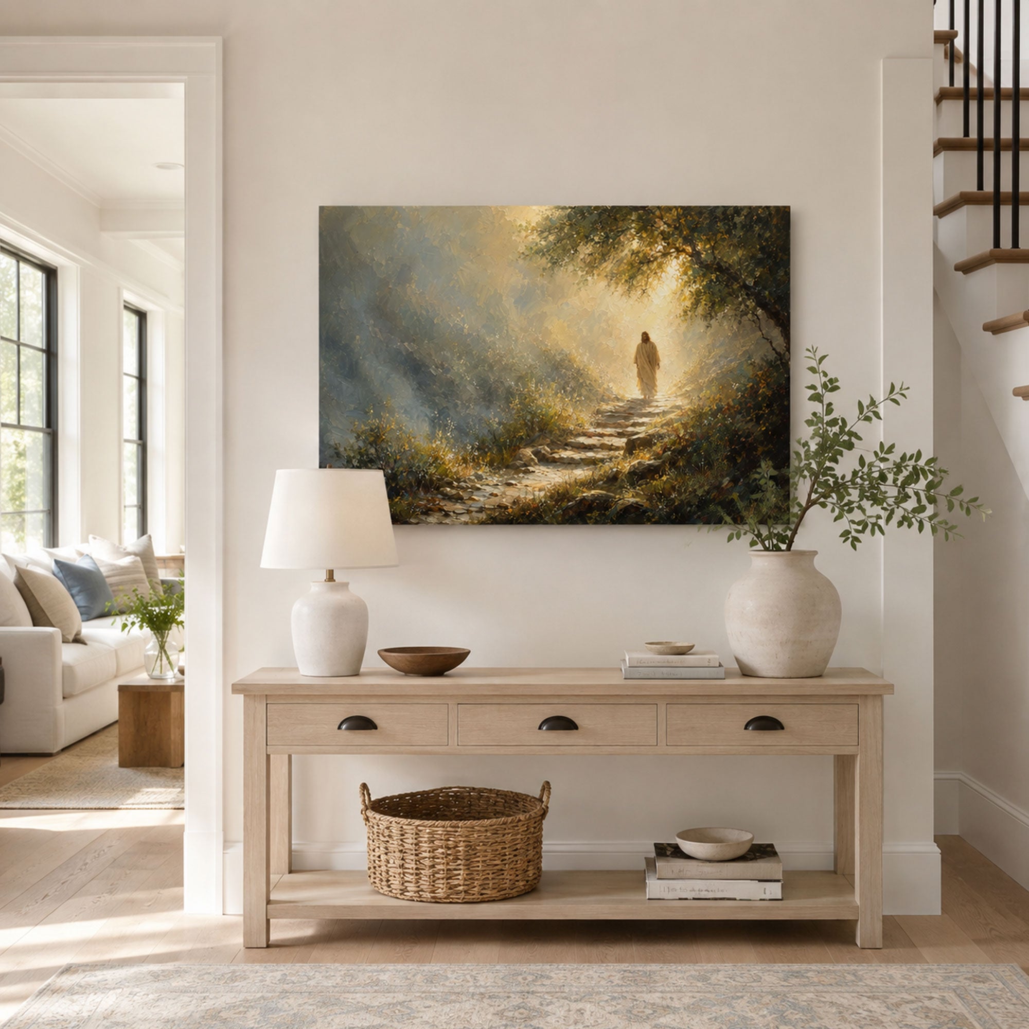 Walking in His Footsteps Jesus Canvas Print, Christian Wall Decor, Faith Journey Gift