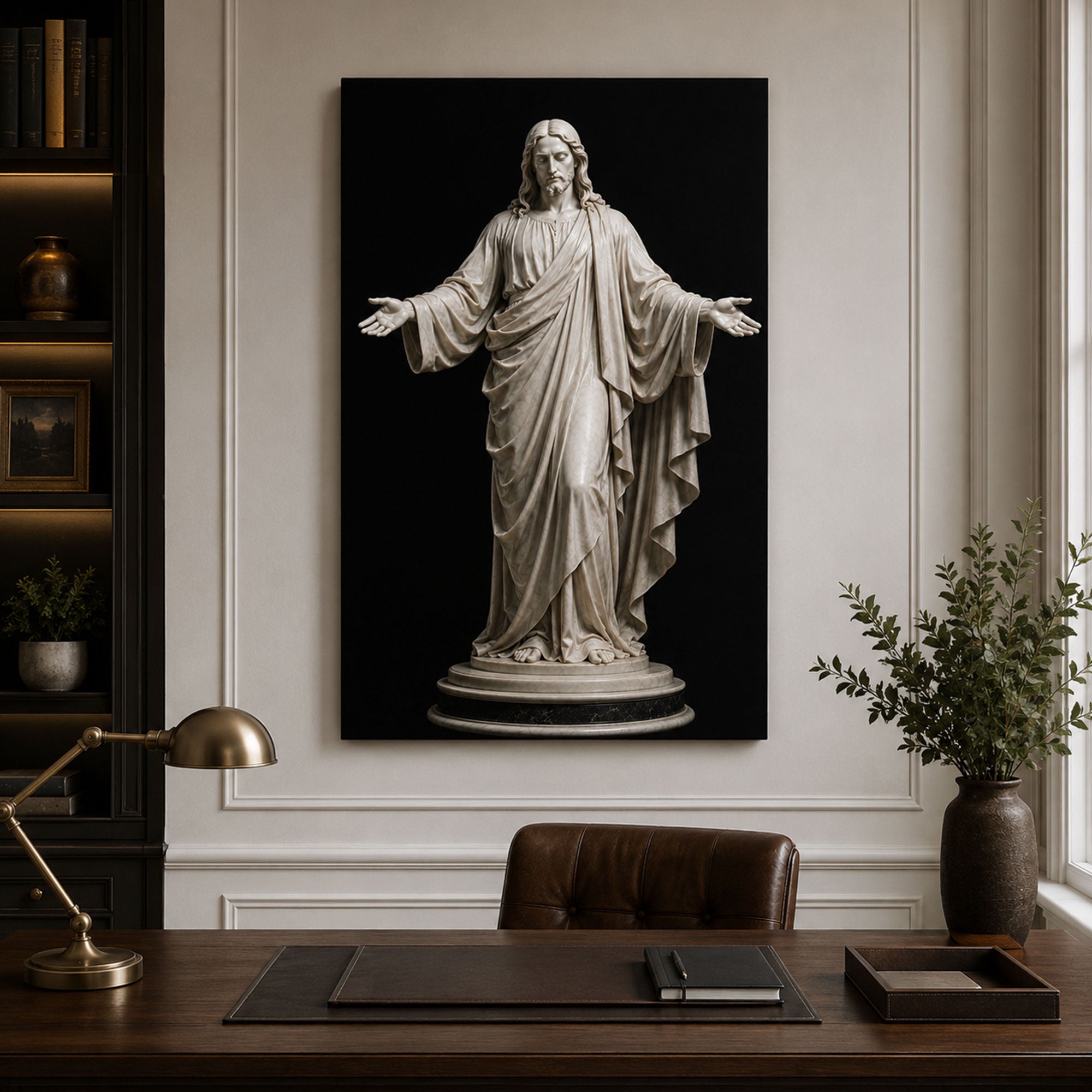 Jesus Open Arms Statue Canvas Print, Catholic Christian Wall Art, Faith Home Decor Gift