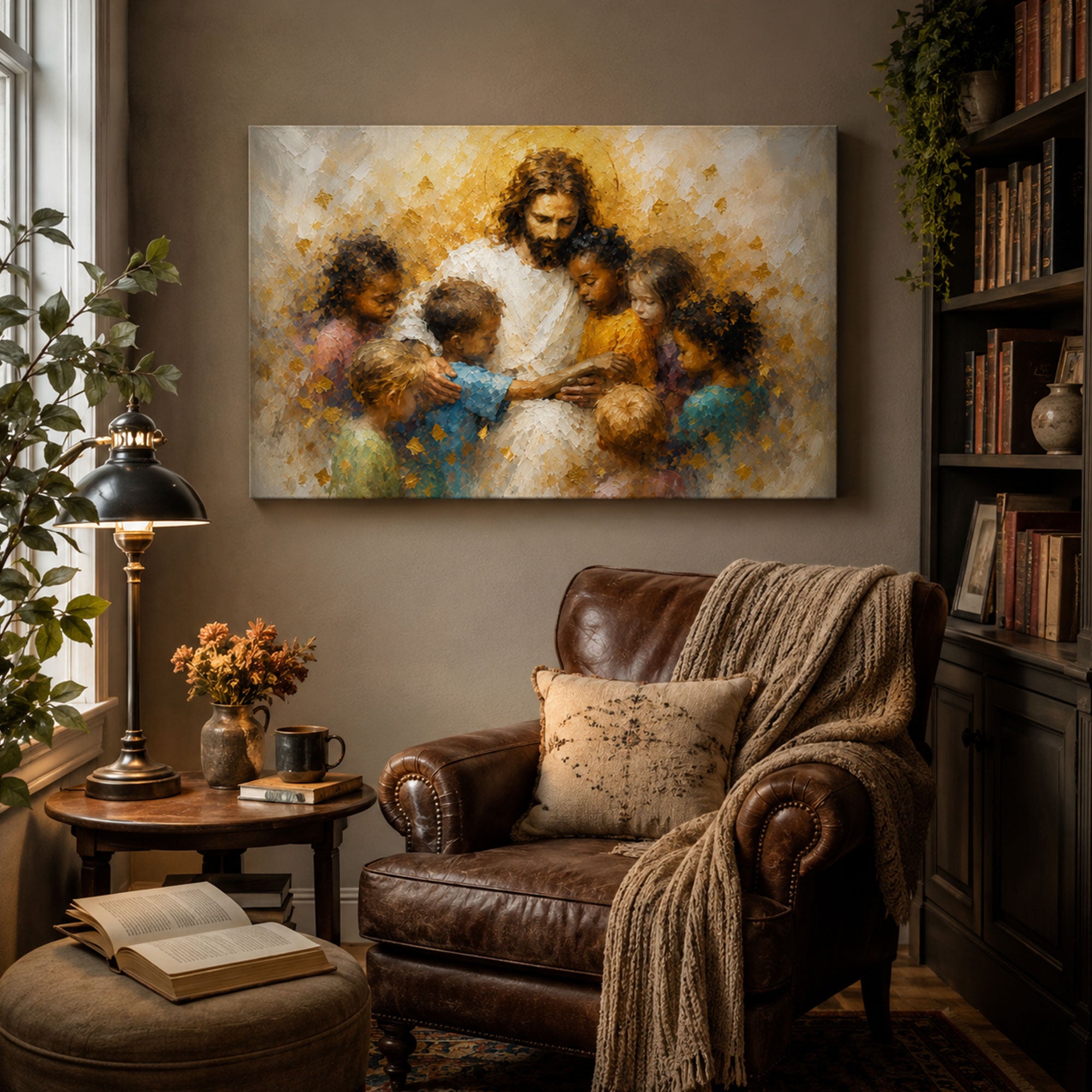 Jesus with Children Canvas Print, Christian Kids Wall Art, Faith Home Decor