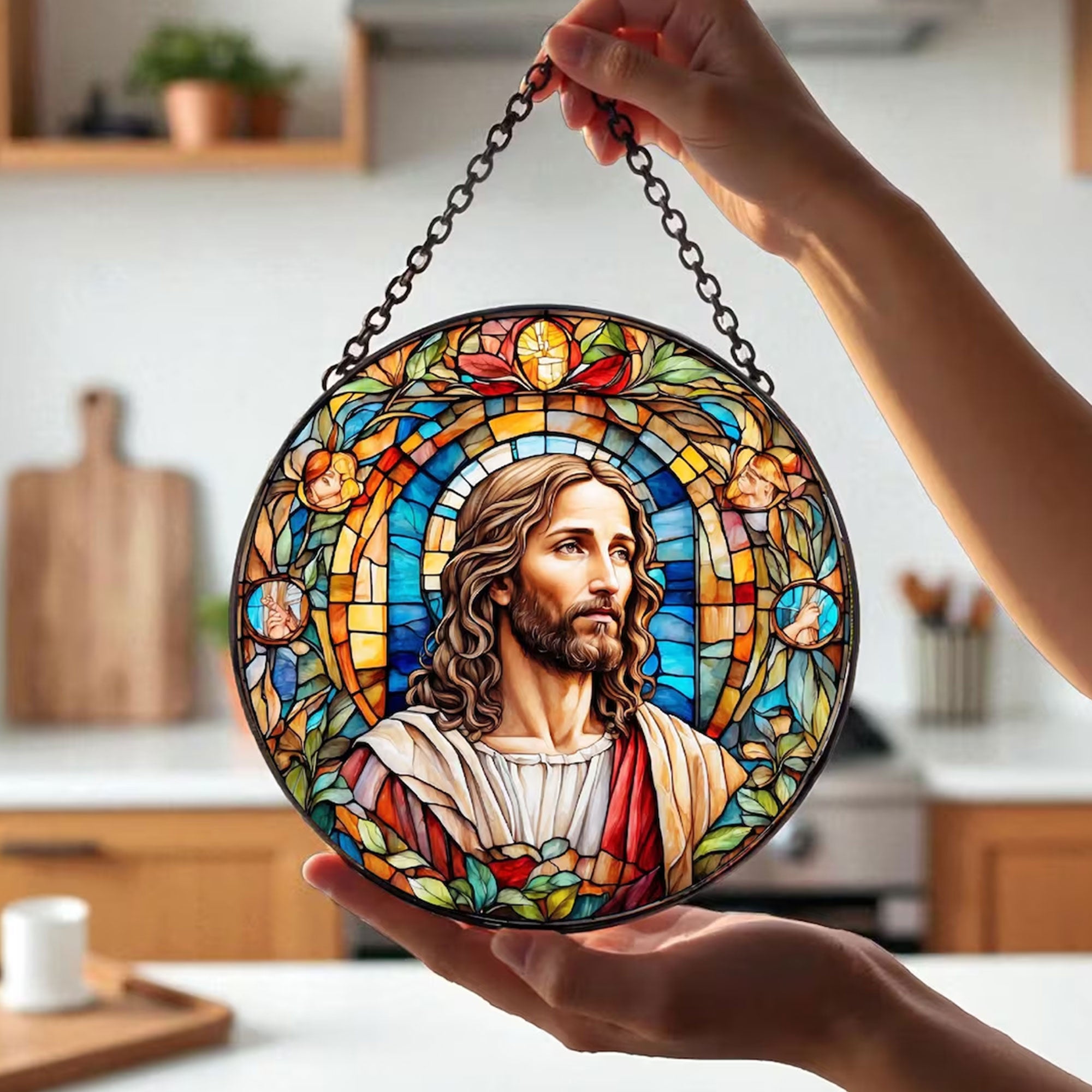 Jesus Christ Suncatcher, Christian Stained Glass Window Hanging, Religious Home Decor Gift