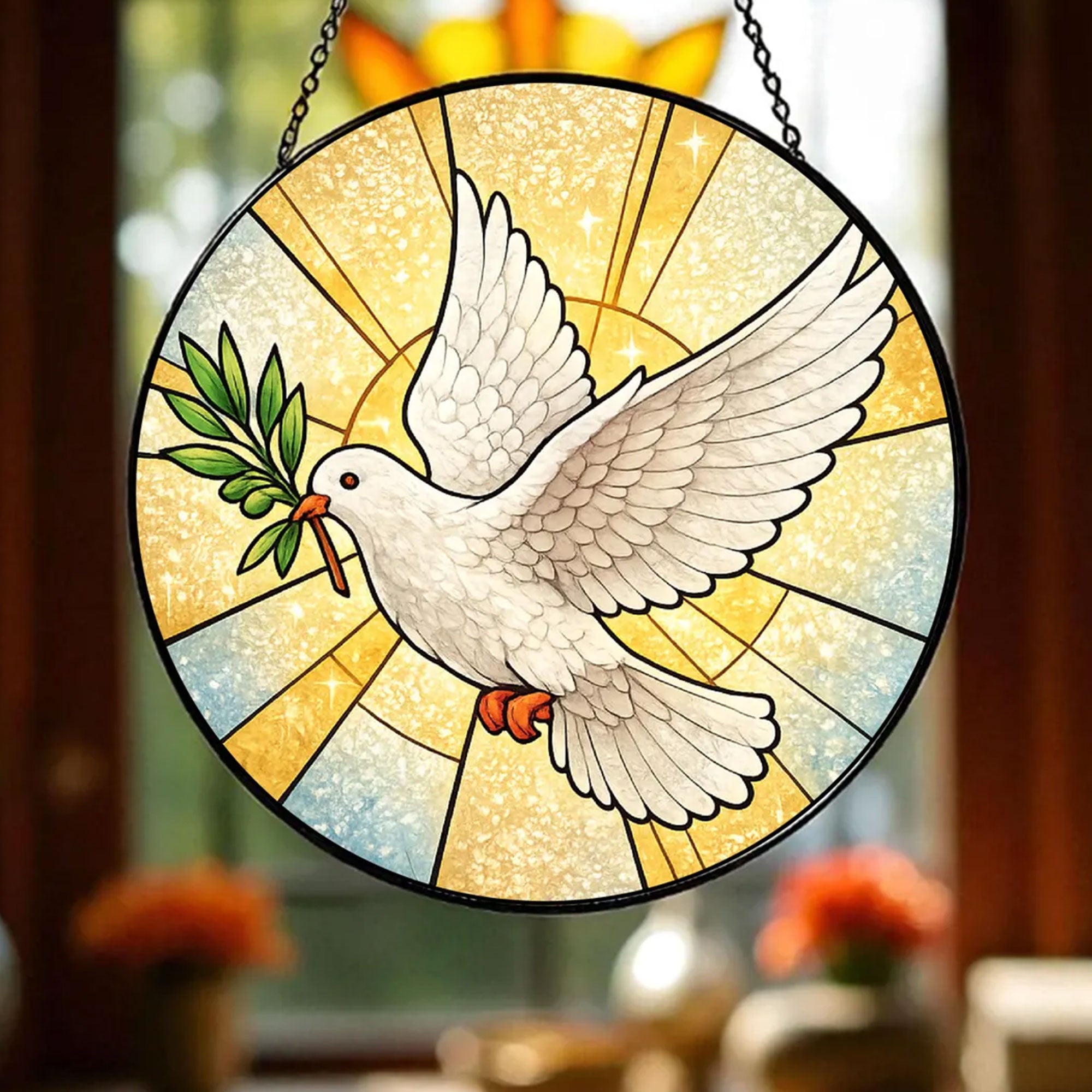 Dove Stained Glass Suncatcher, Christian Window Hanging, Holy Spirit Home Decor Gift