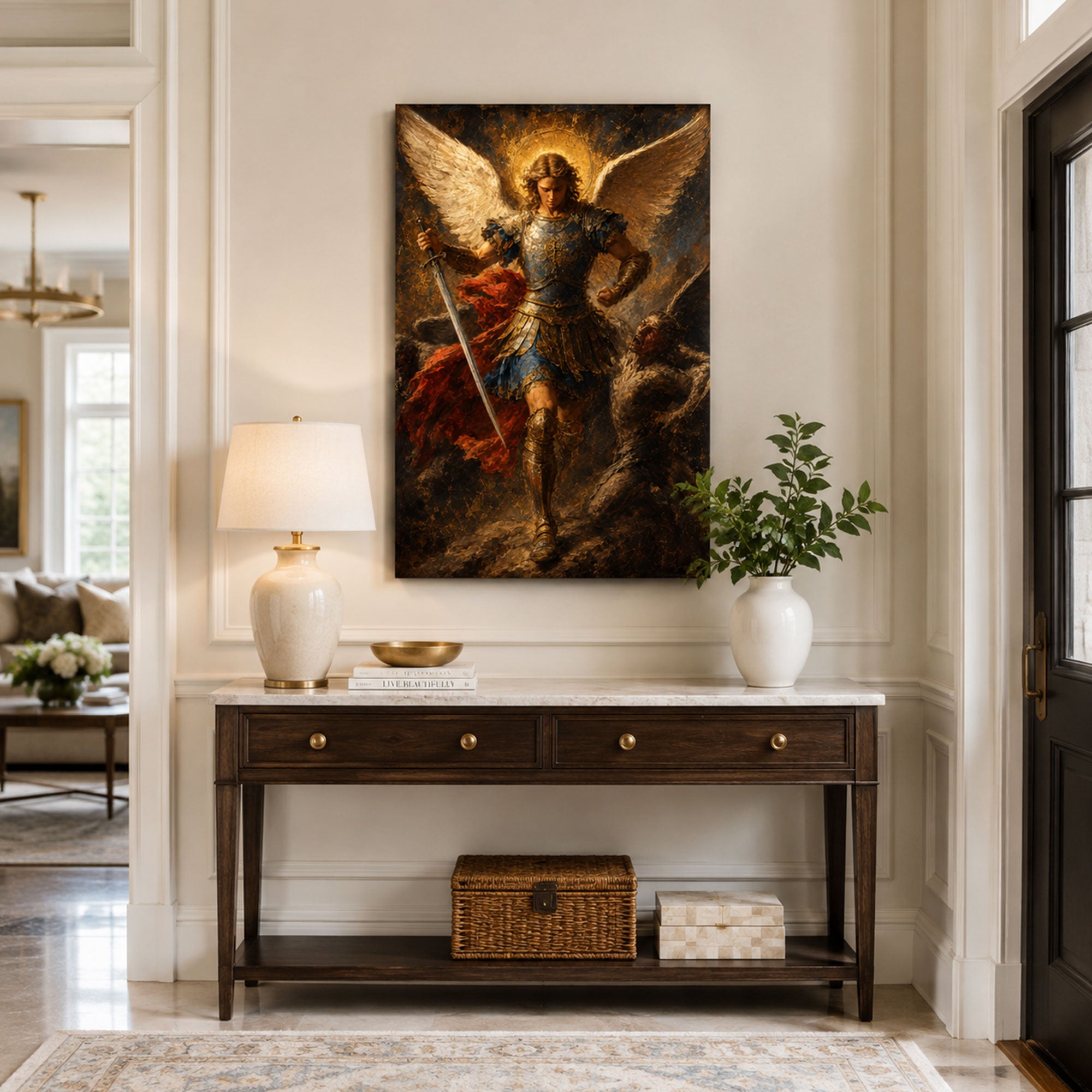 Saint Michael Defeating Satan Canvas Print, Catholic Home Decor