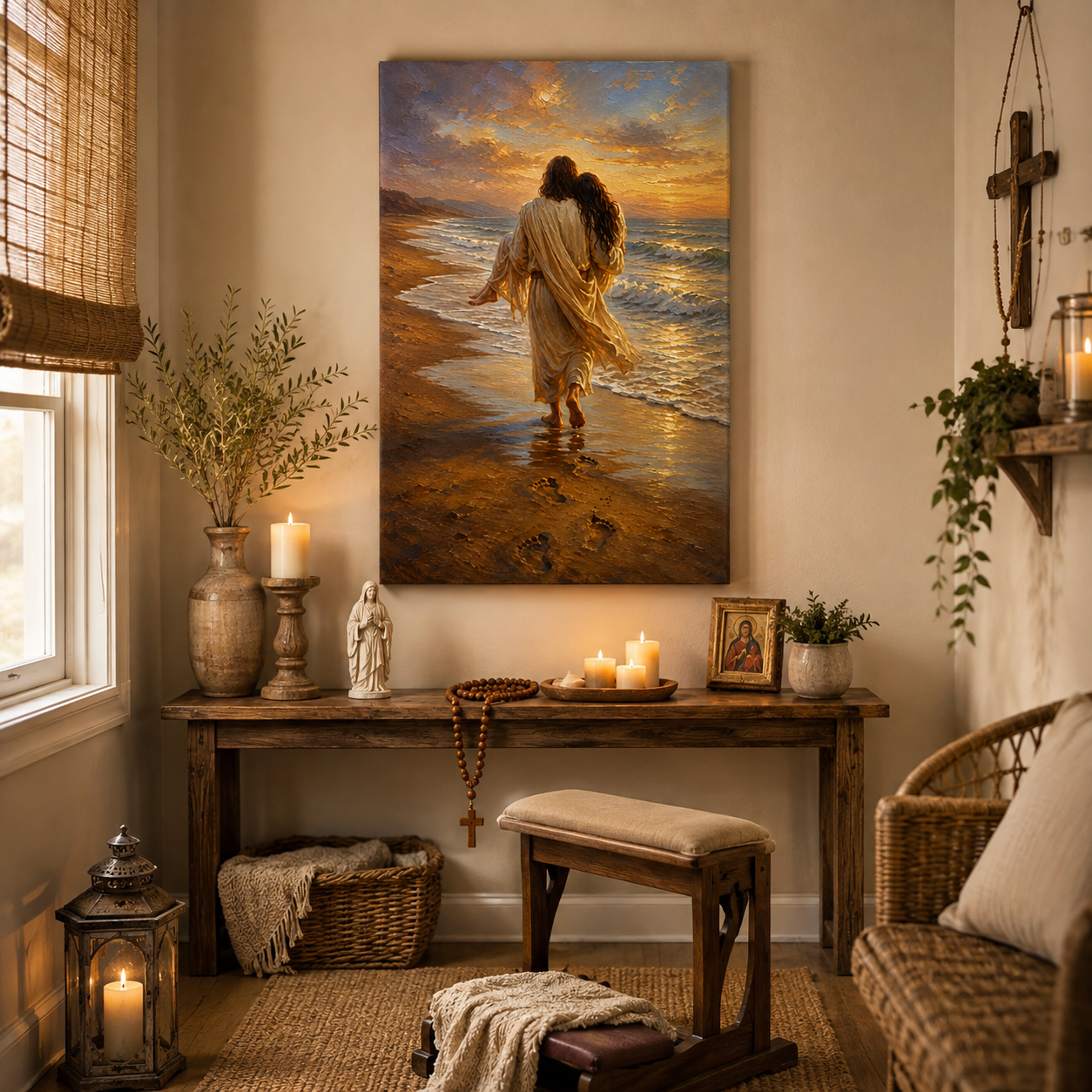 Footprints in the Sand Jesus Canvas Print, It Was Then That I Carried You, Christian Home Decor