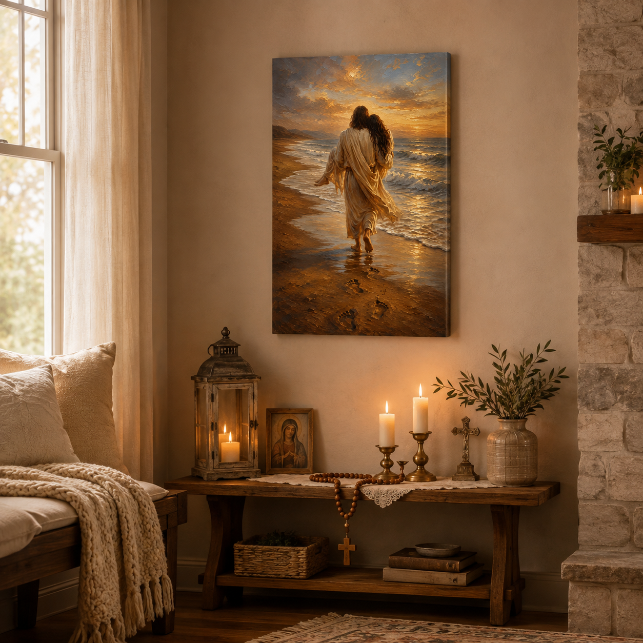 Footprints in the Sand Jesus Canvas Print, It Was Then That I Carried You, Christian Home Decor