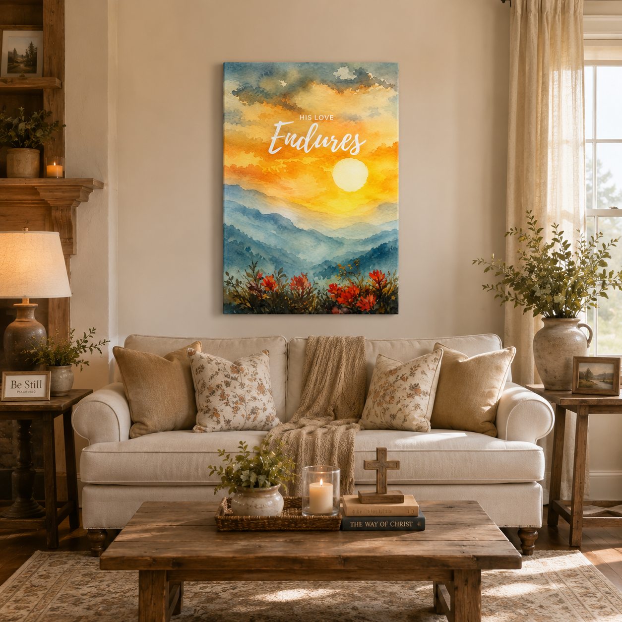 His Love Endures Scripture Canvas Print - Inspirational Nature Art