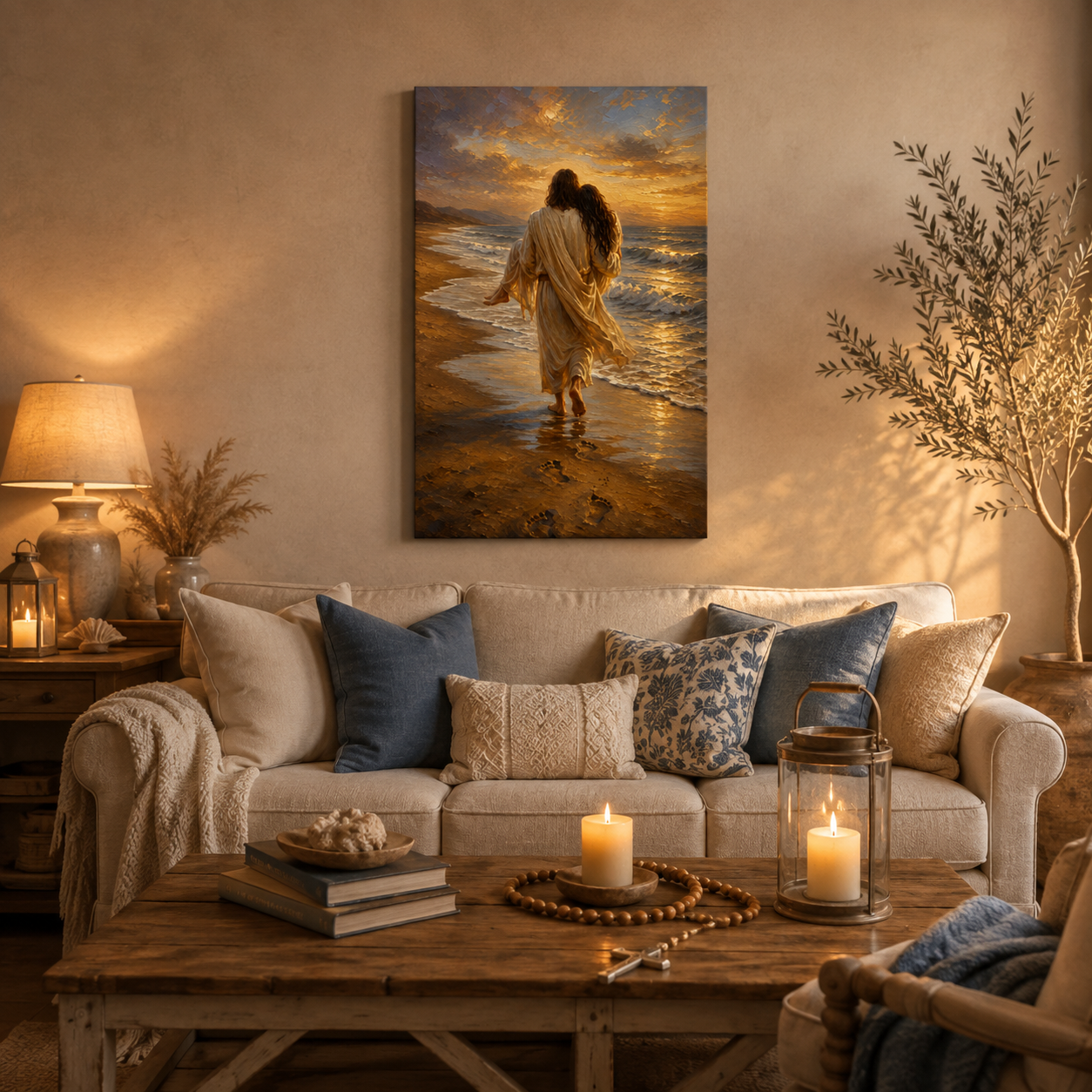 Footprints in the Sand Jesus Canvas Print, It Was Then That I Carried You, Christian Home Decor