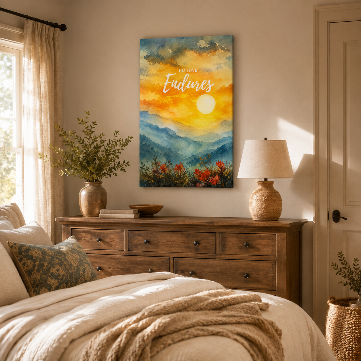 His Love Endures Scripture Canvas Print - Inspirational Nature Art