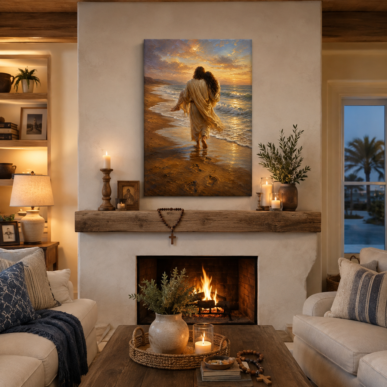 Footprints in the Sand Jesus Canvas Print, It Was Then That I Carried You, Christian Home Decor
