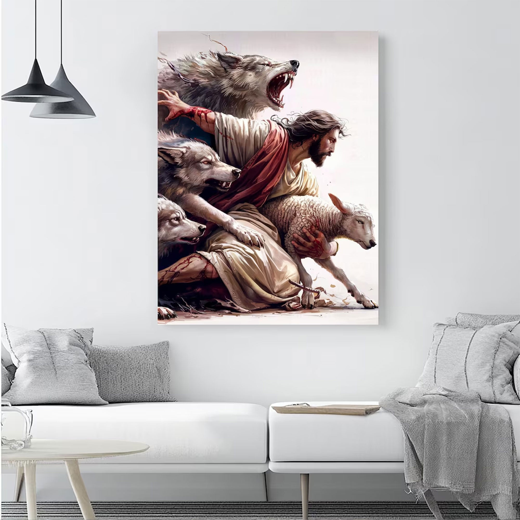 Jesus Good Shepherd Canvas Print, Christian Wall Art, Jesus Protecting Lamb, Religious DecorJesus Good Shepherd Canvas Print, Christian Wall Art, Jesus Protecting Lamb, Religious Decor