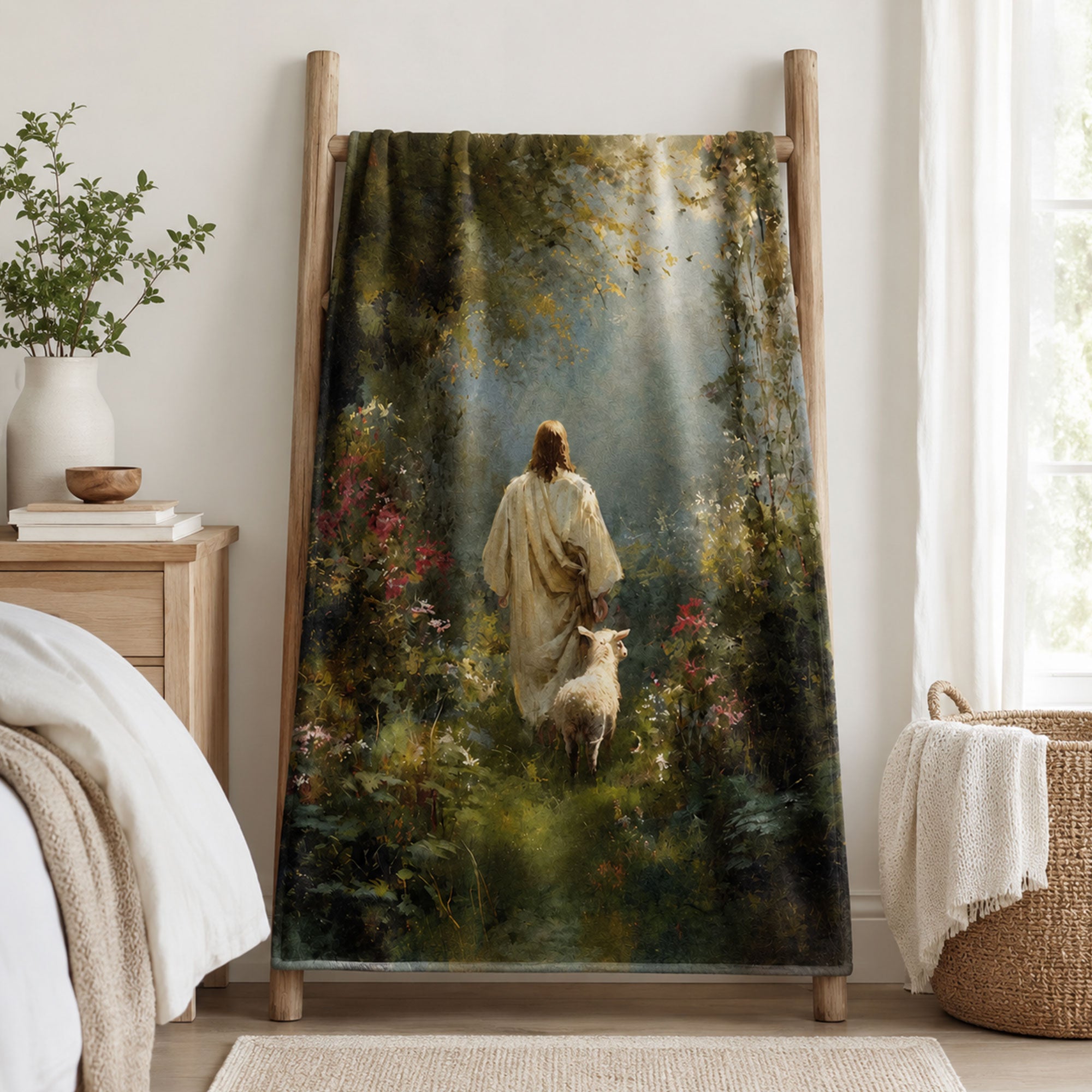 Jesus Good Shepherd Fleece Blanket, Christian Lamb Throw, Faith Gift for Believers