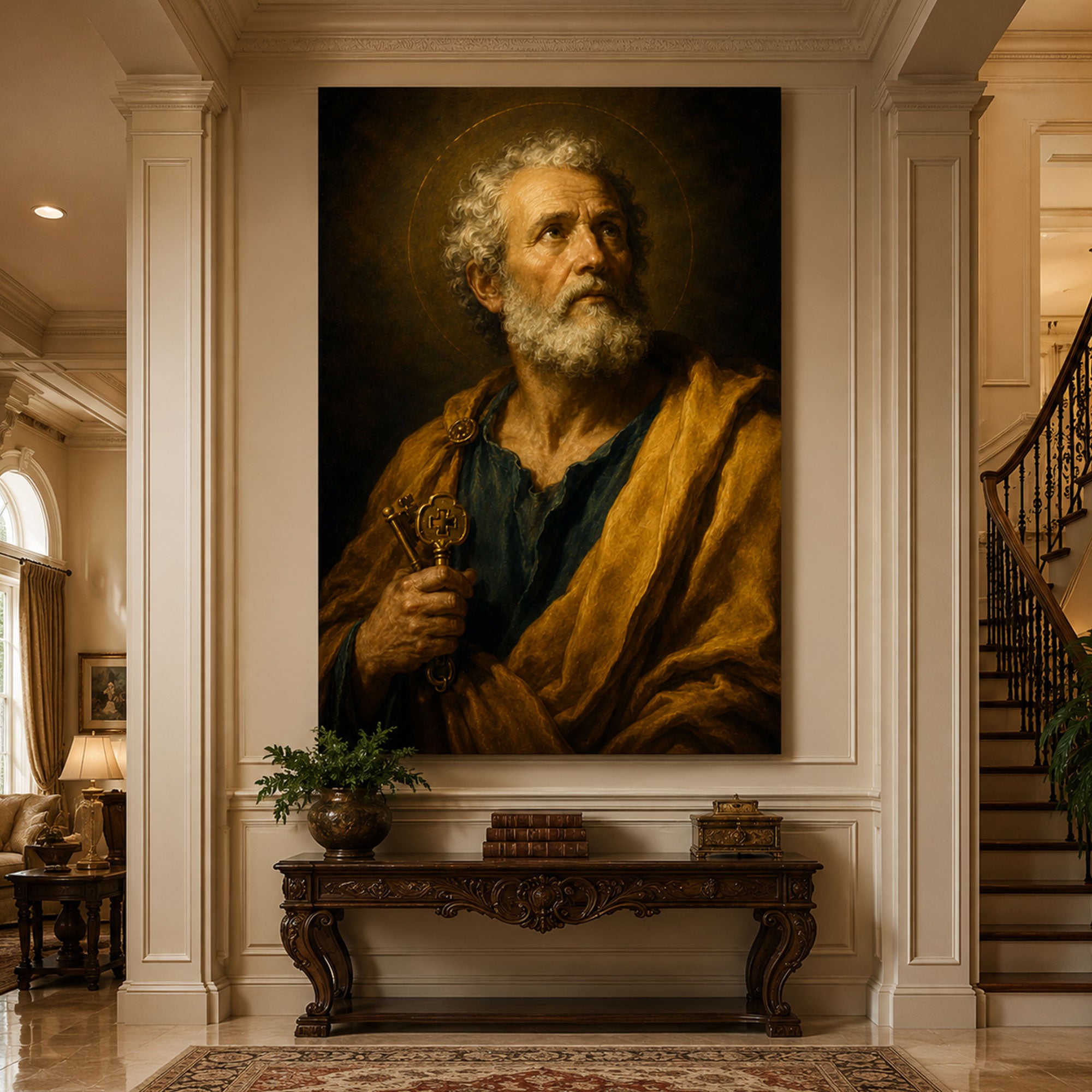 Saint Peter with Keys Canvas Print, Catholic Apostle Wall Art, Faith Home Decor Gift