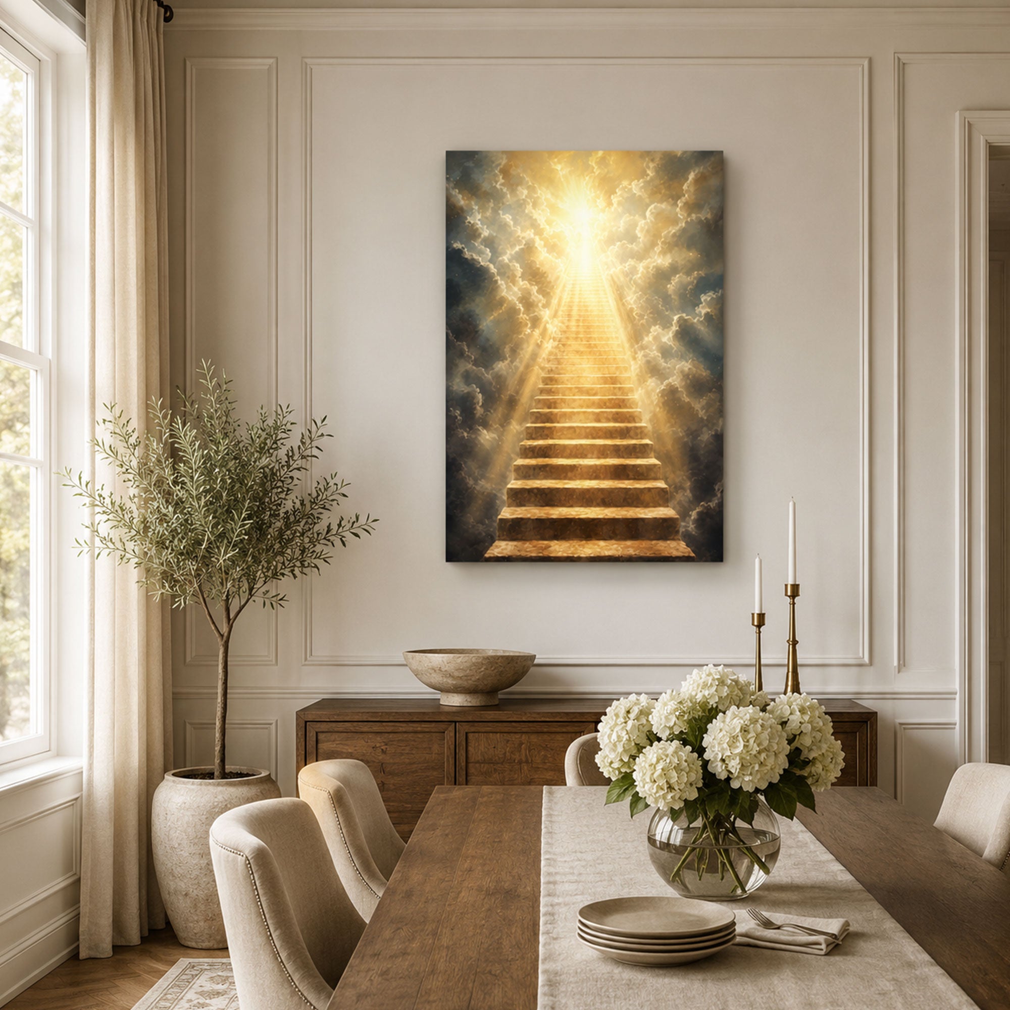 Golden Stairway to Heaven Canvas Print, Christian Home Decor