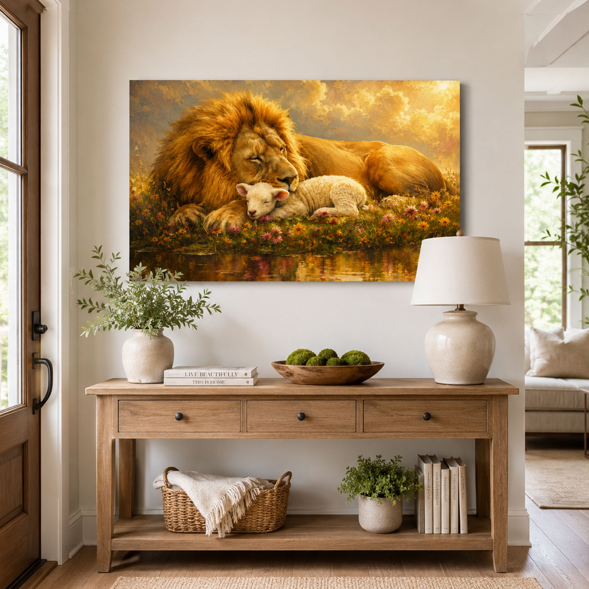 Lion and Lamb Canvas Print, Christian Home Decor