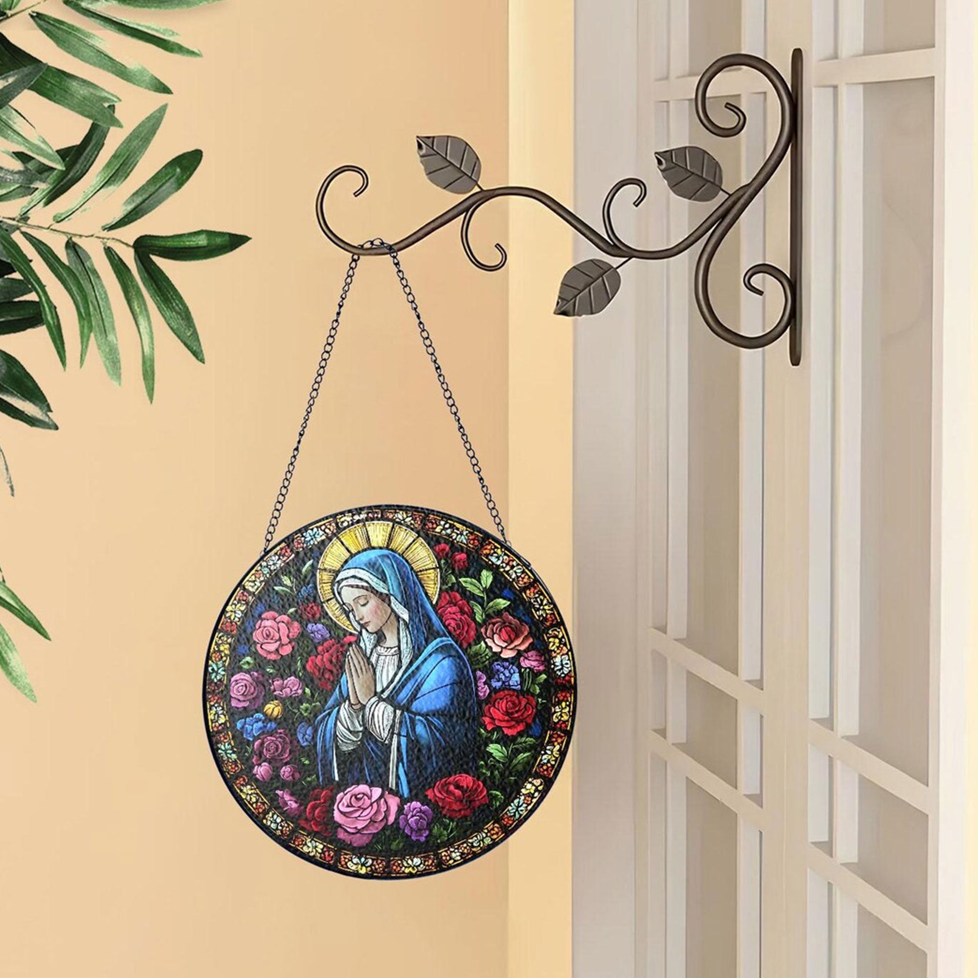 Mother Mary Art Stained Glass Suncatcher, Holy Mother Catholic Window Hanging, Christian Gift