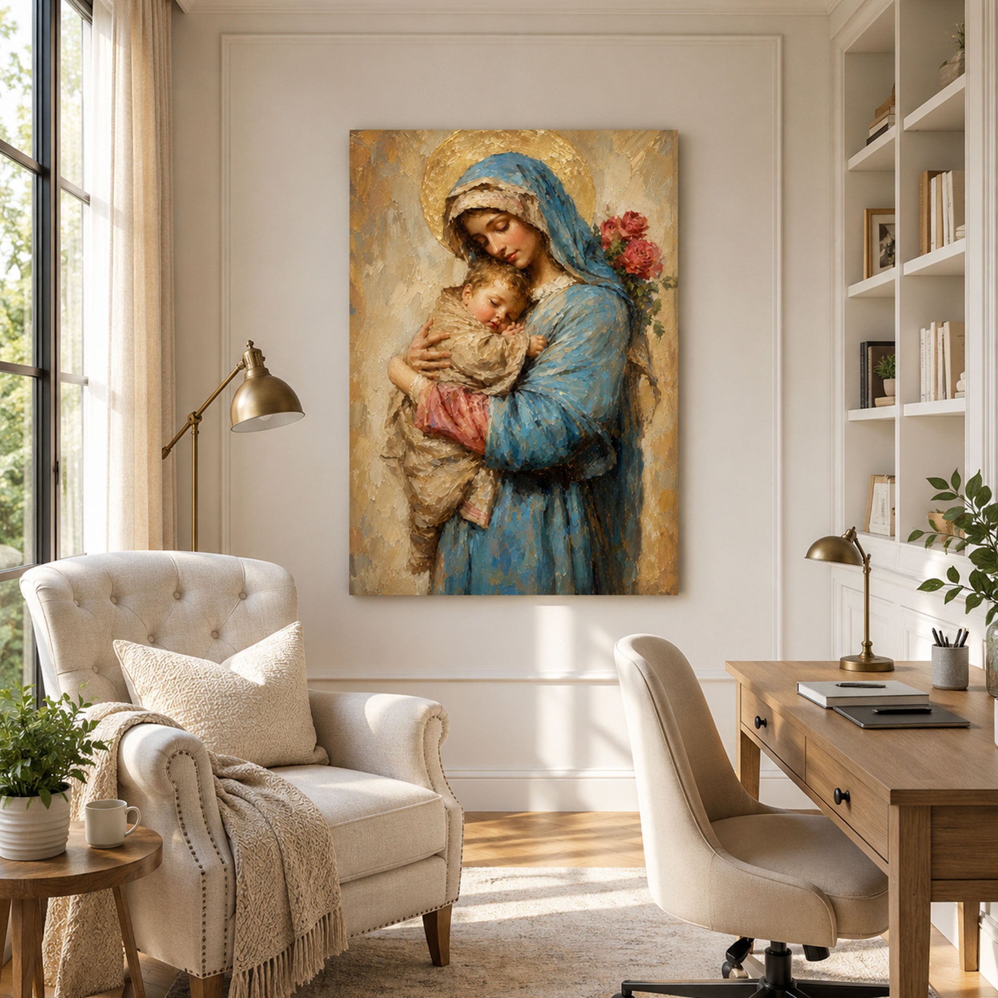Virgin Mary and Baby Jesus Canvas Print, Blessed Mother Catholic Wall Decor, Marian Faith Gift