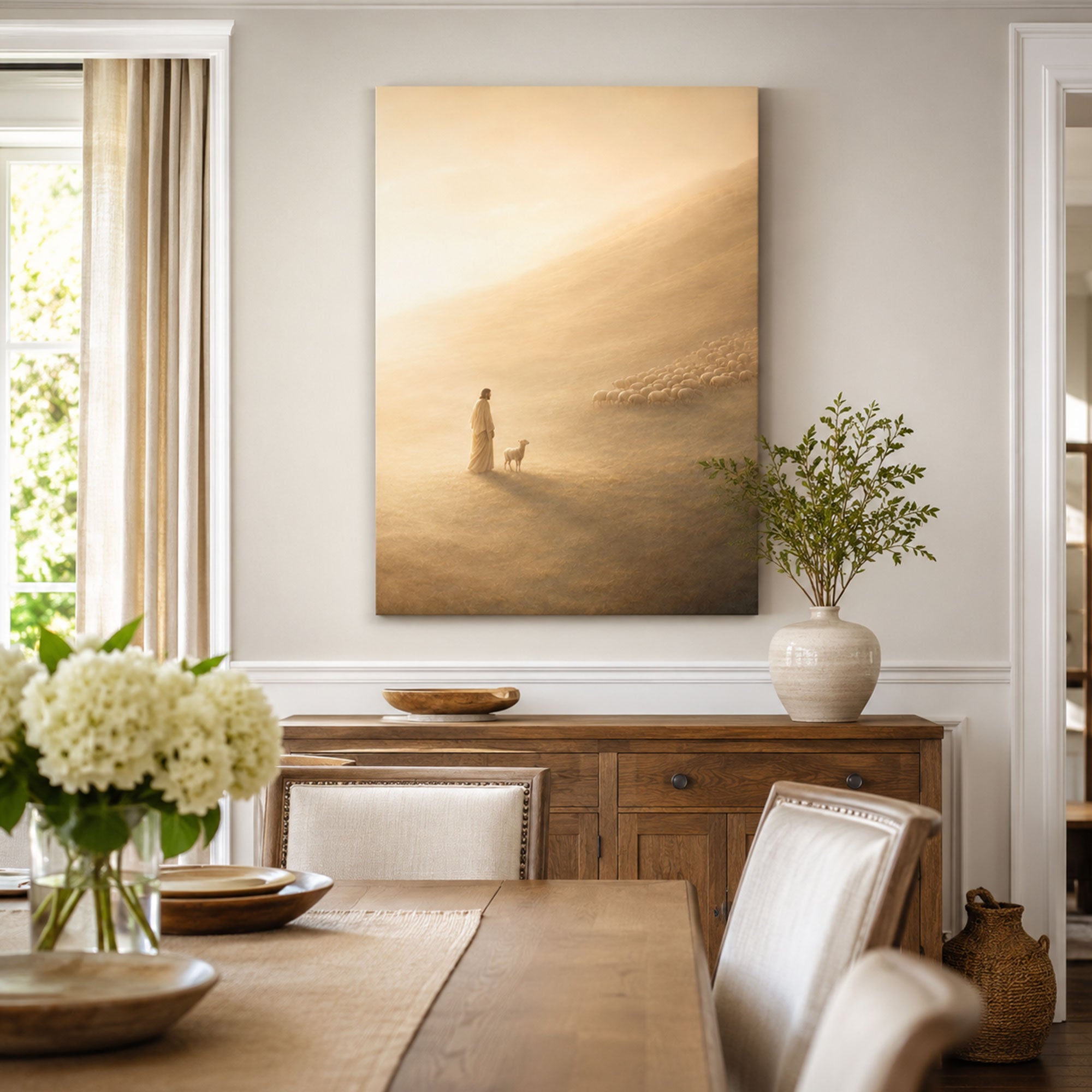 The Shepherd and the One Lamb Canvas Print, Golden Christian Decor