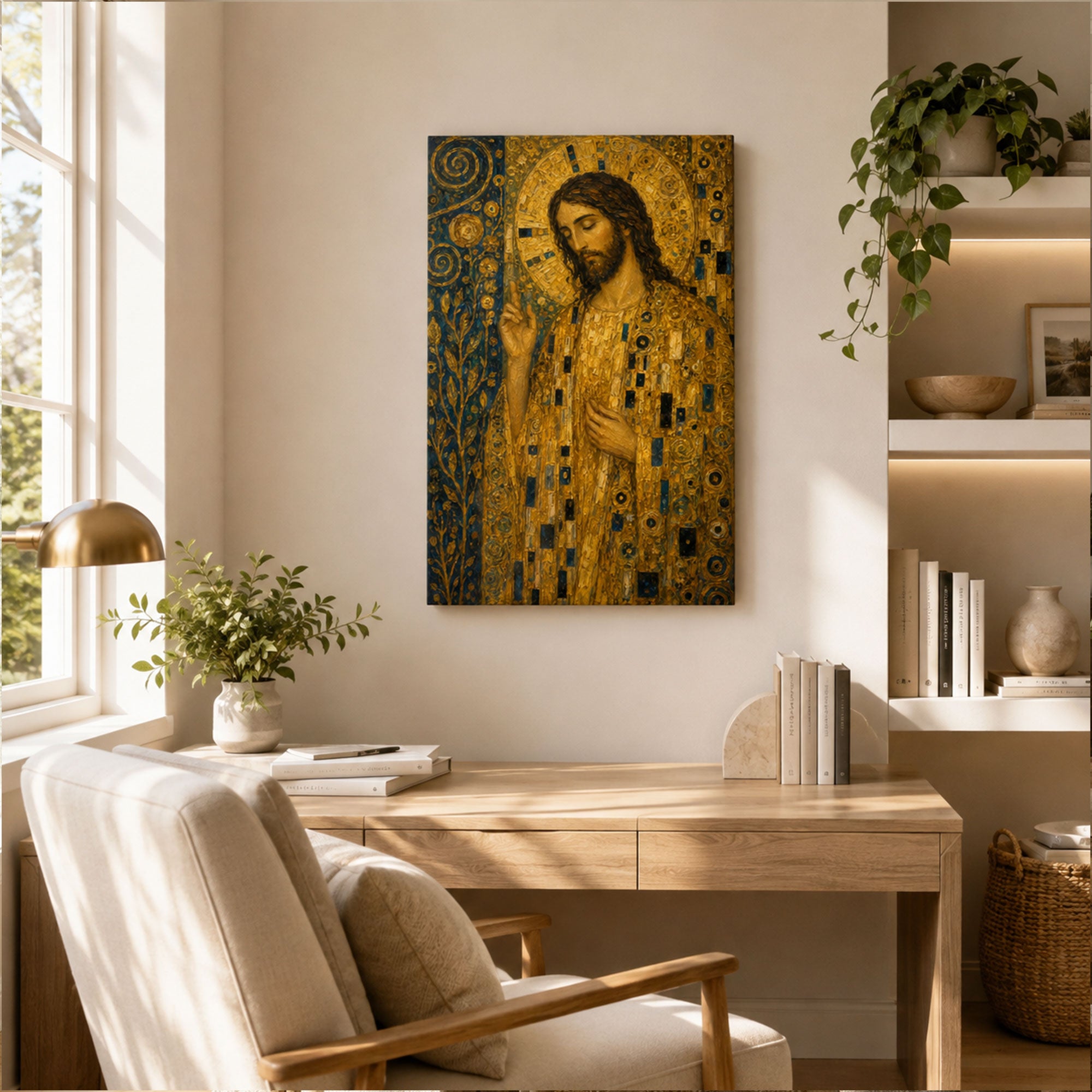 Jesus Christ Golden Mosaic Canvas Print, Sacred Christian Wall Decor, Catholic Faith Gift