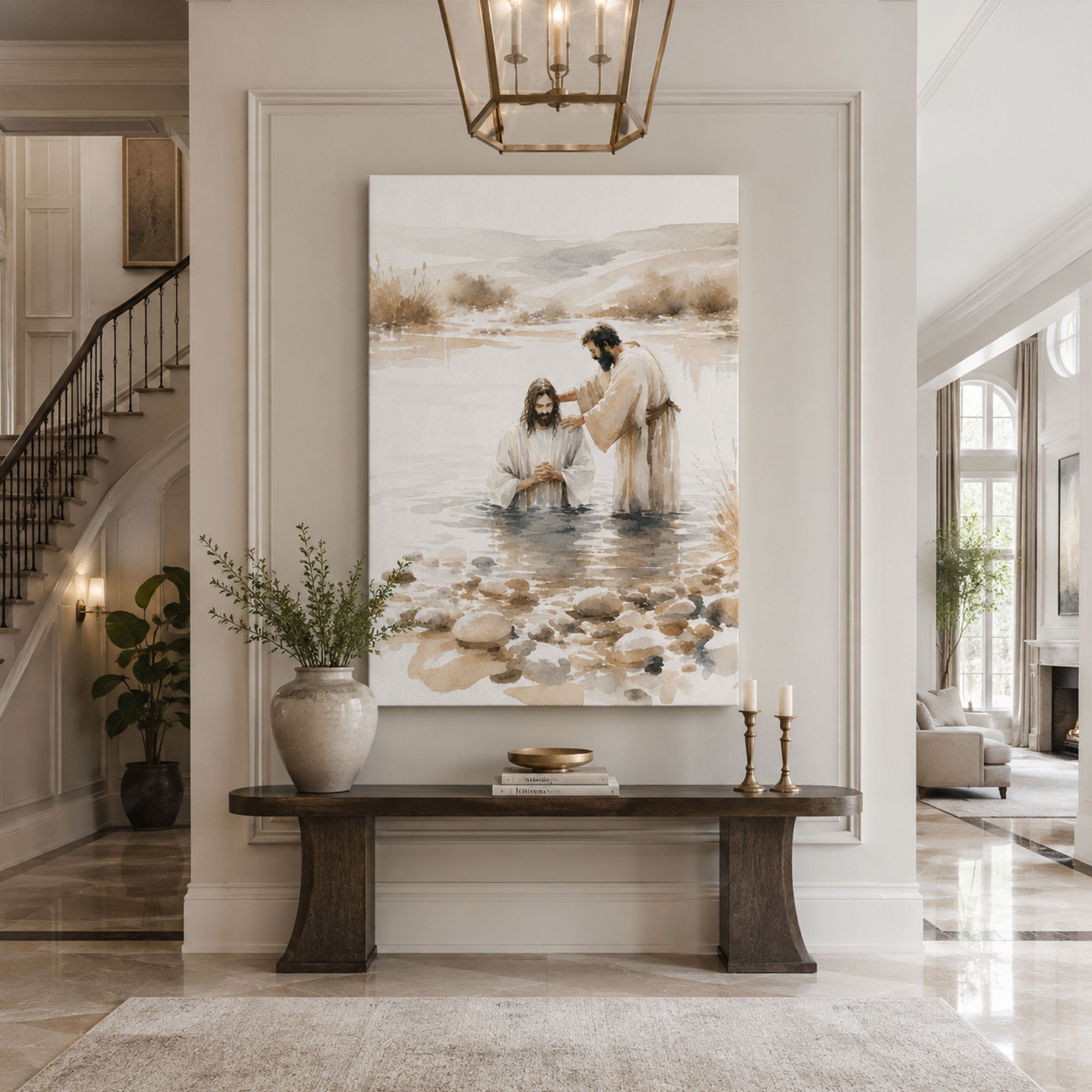 Baptism of Jesus Canvas Print, Catholic Christian Wall Art, Faith Home Decor Gift