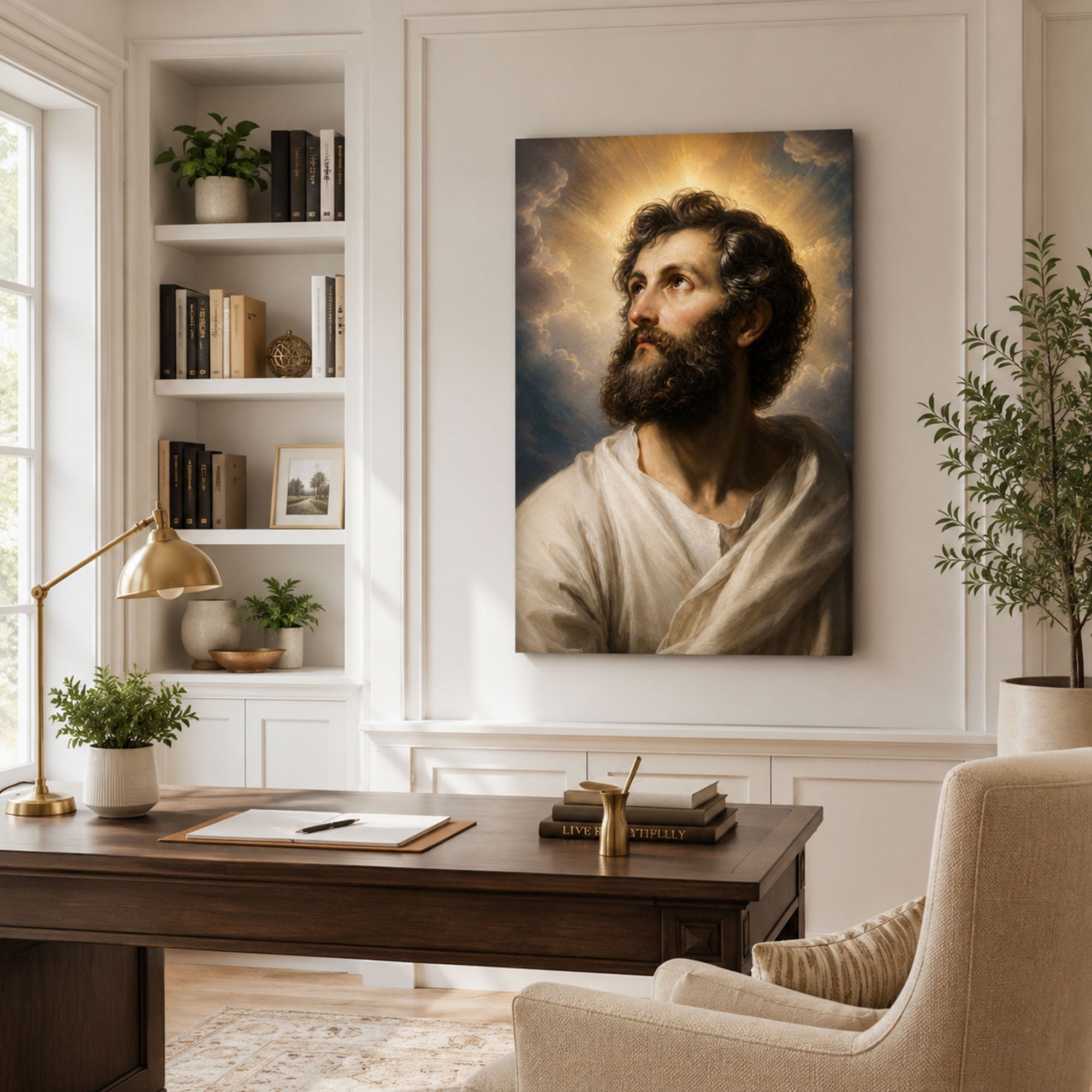 Saint Matthew in Heavenly Light Canvas Print, Catholic Gospel Decor