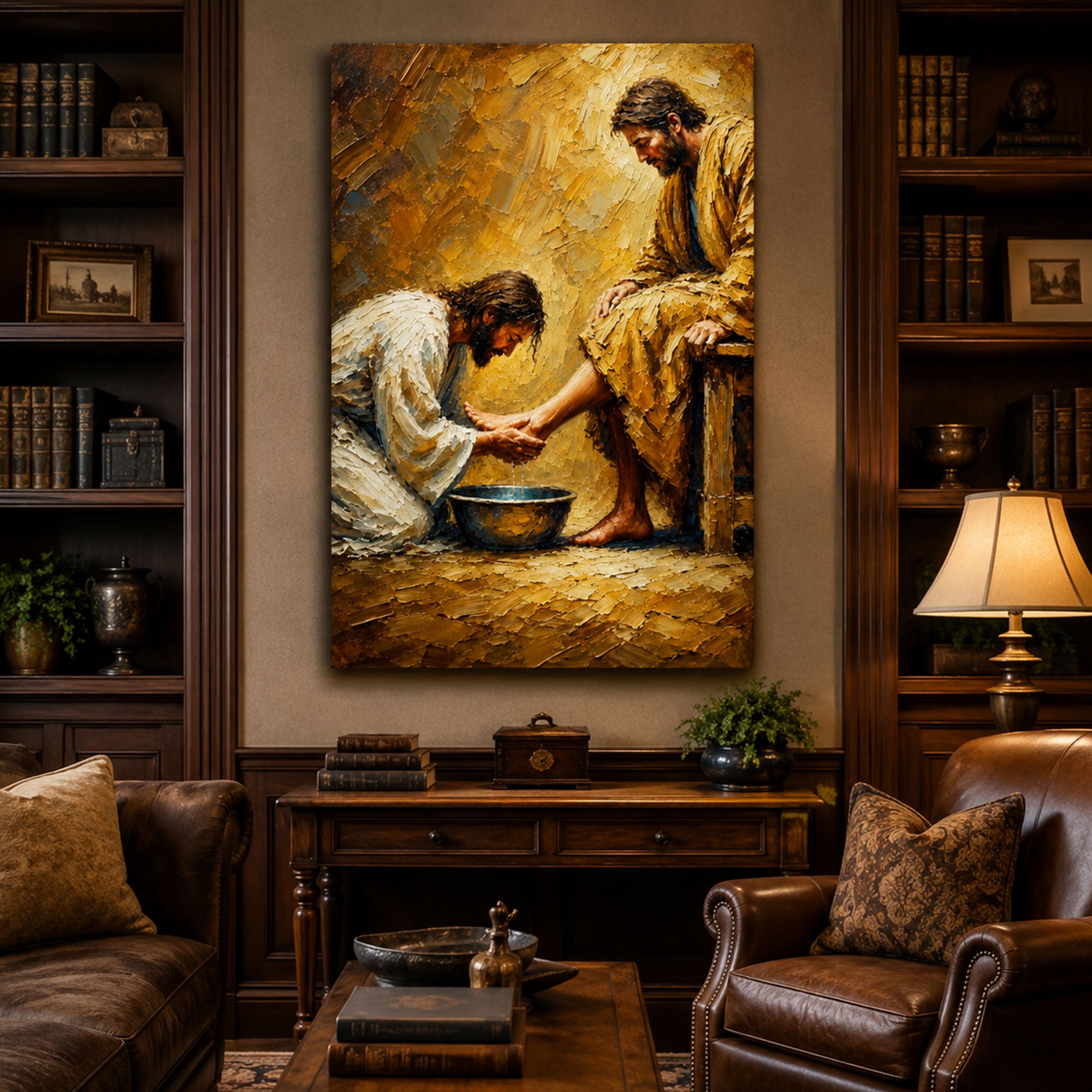 Jesus Washing Disciples’ Feet Canvas Print, Christian Biblical Wall Art, Humility Faith Home Decor