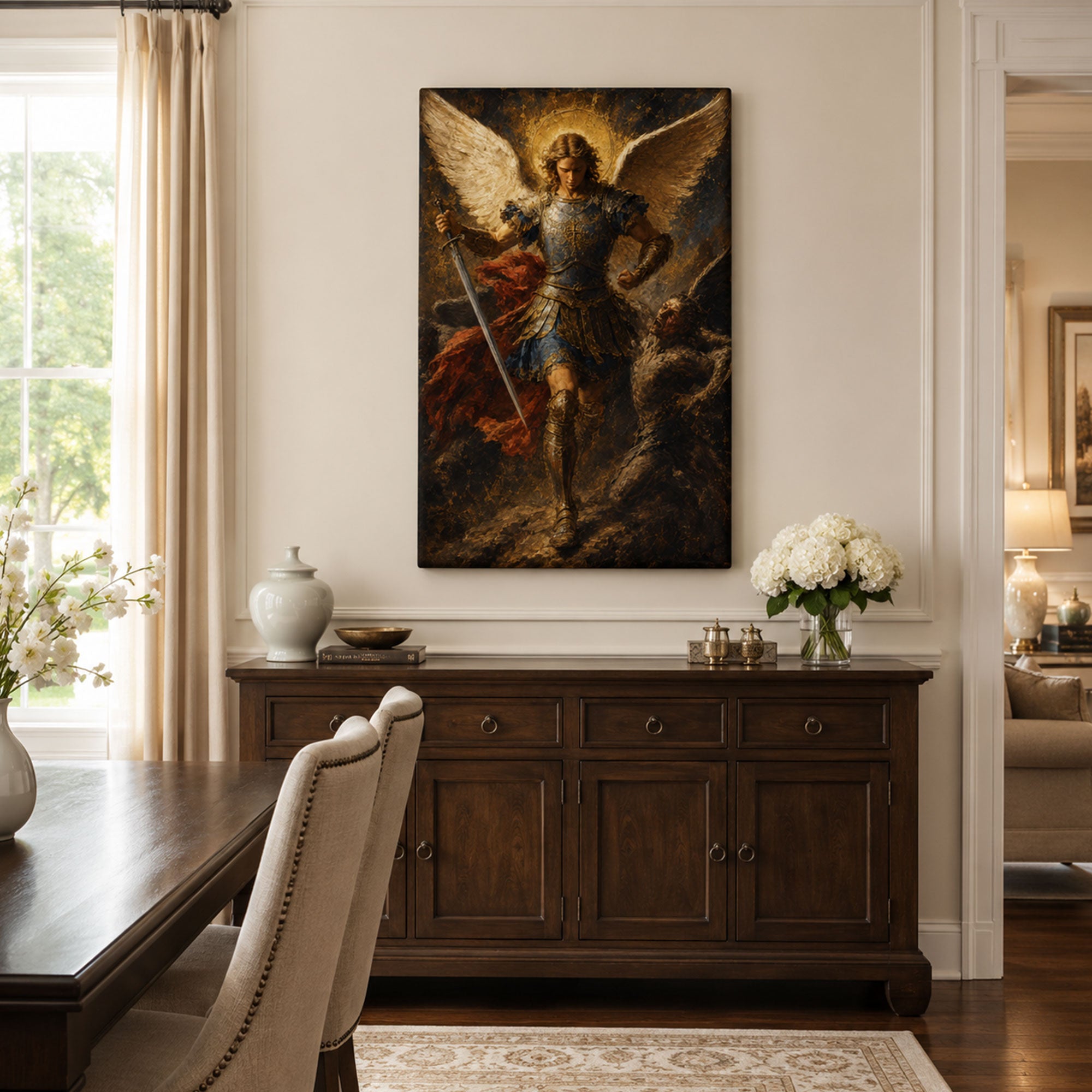 Saint Michael Defeating Satan Canvas Print, Catholic Home Decor