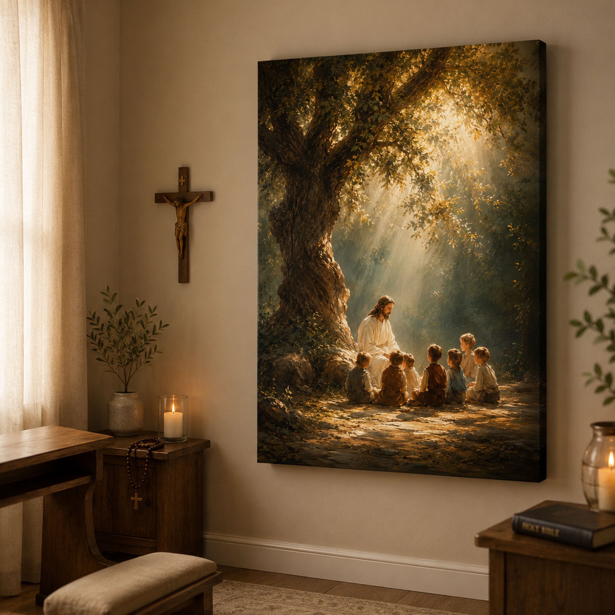 Jesus Blessing Children Canvas Print, Christian Wall Art, Kids Room Faith Home Decor