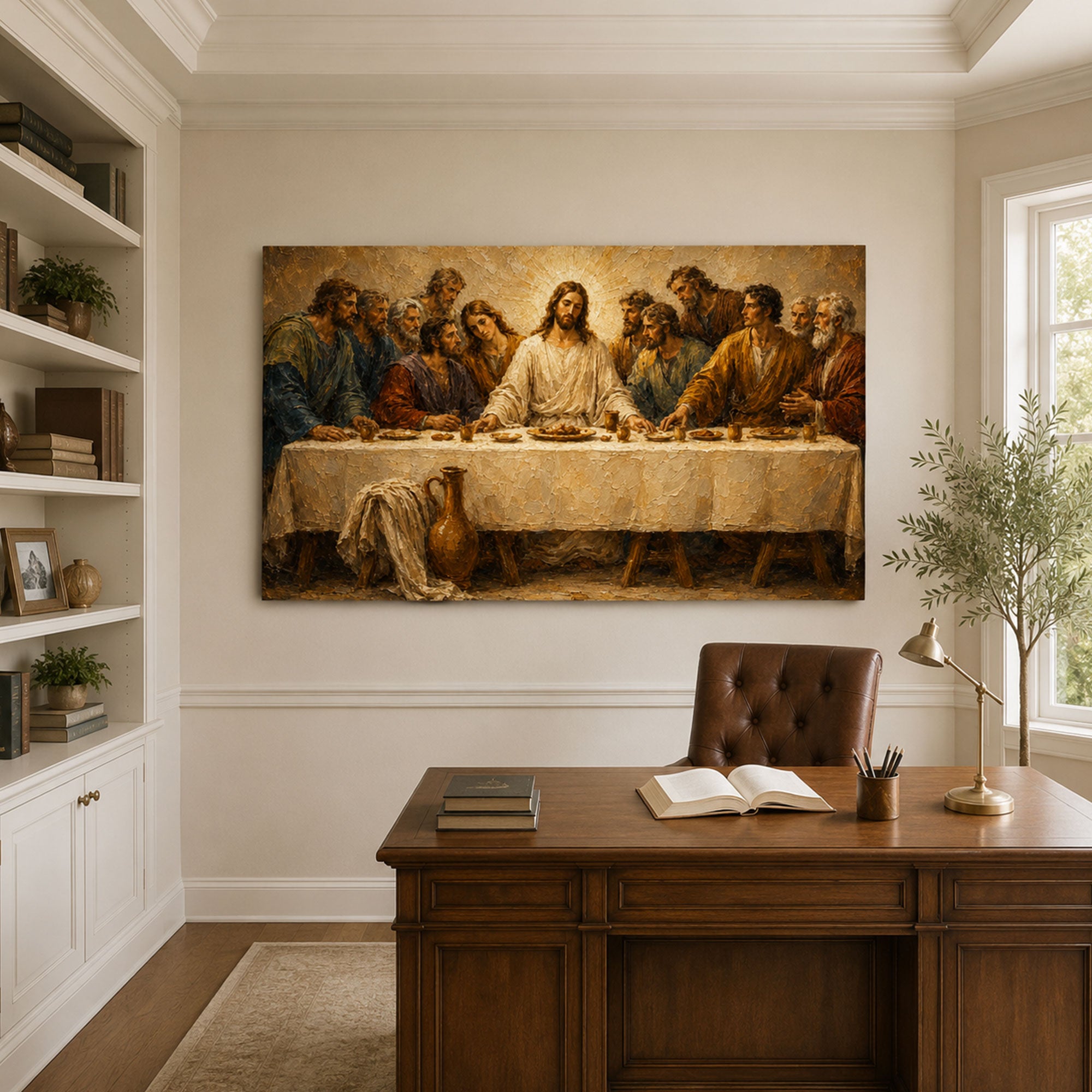 Jesus and the Twelve Apostles Canvas Print, Warm Gold Catholic Decor