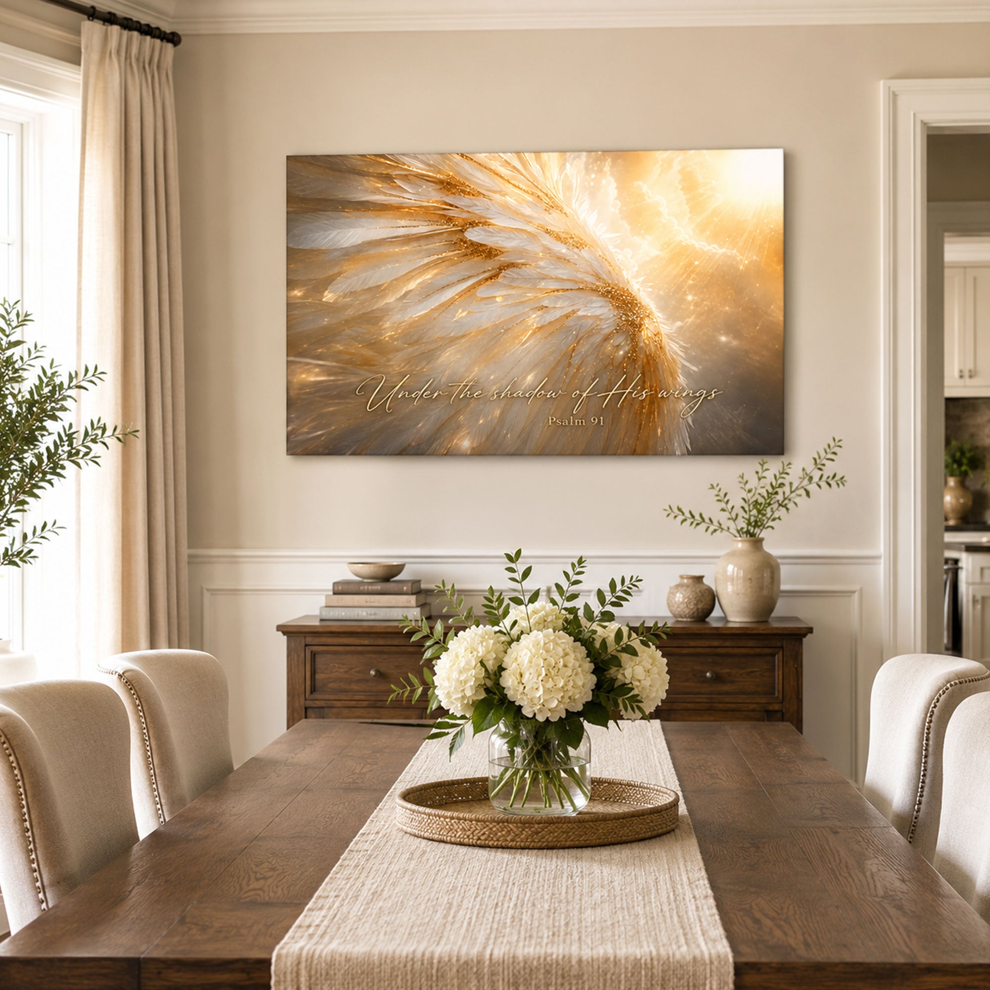 Psalm 91 Angel Wings Canvas Print, Christian Home Decor