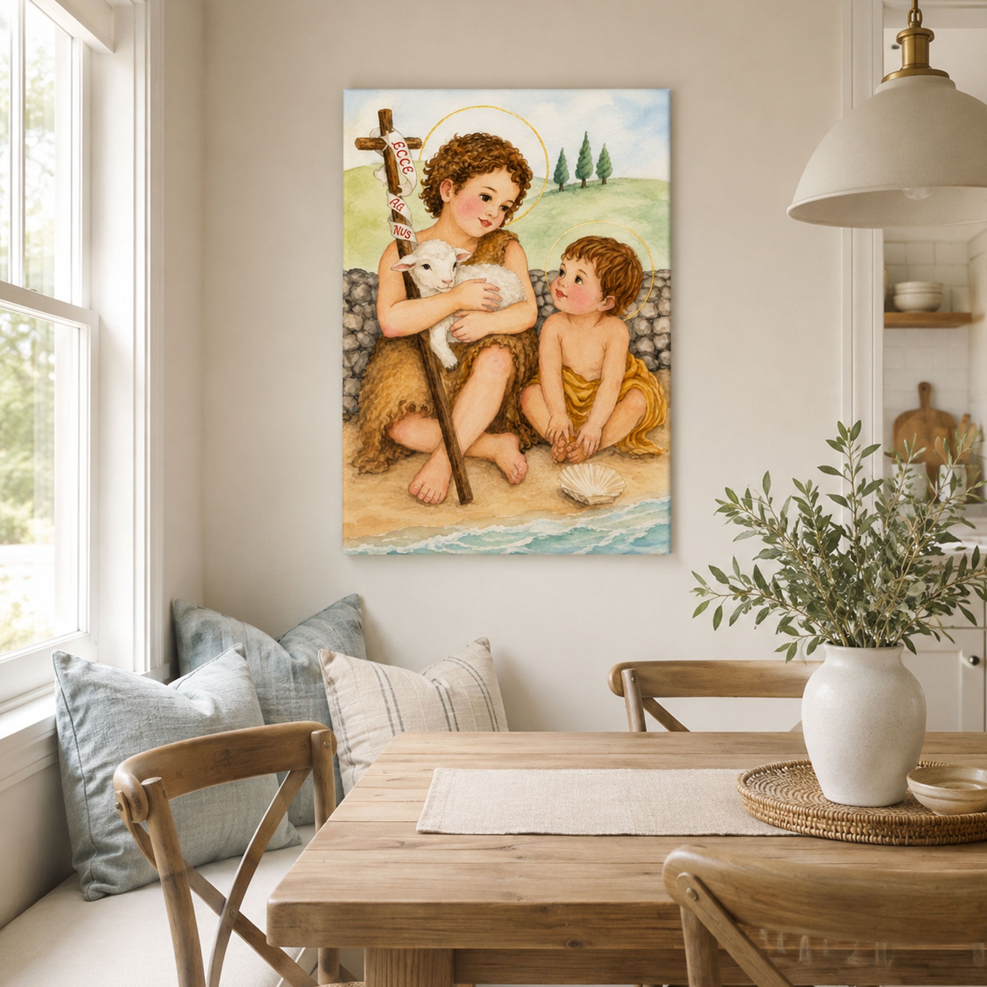 Child Jesus and Saint John the Baptist Canvas Print, Lamb of God Catholic Wall Decor