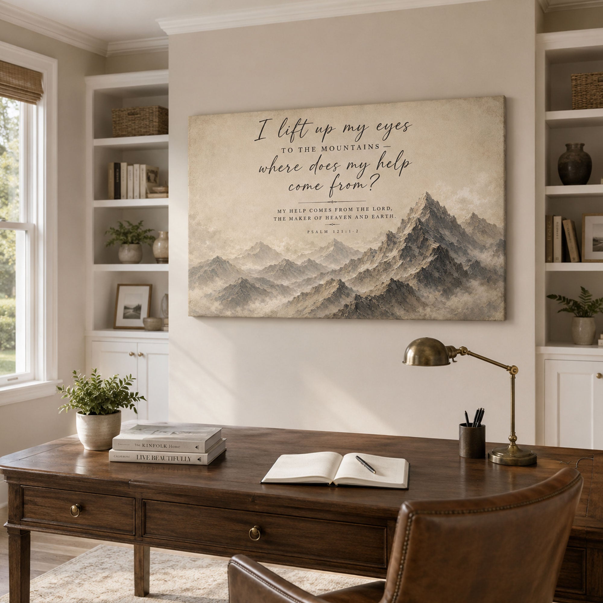 Psalm 121:1-2 Canvas Print, I Lift My Eyes to the Mountains Christian Scripture Wall Art, Faith Home Decor Gift
