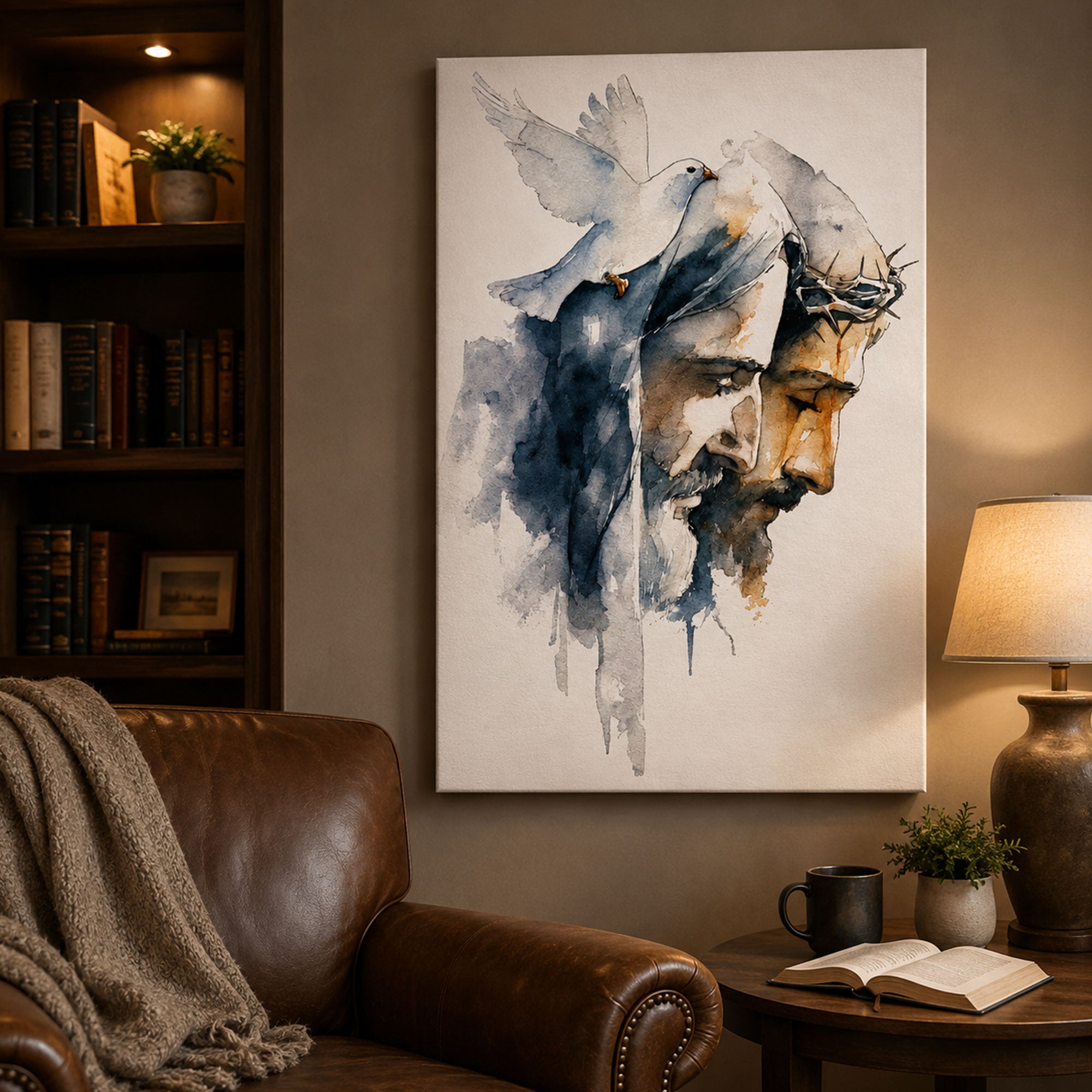 Holy Trinity Abstract Watercolor Canvas Print, Father Son and Holy Spirit Christian Catholic Wall Art