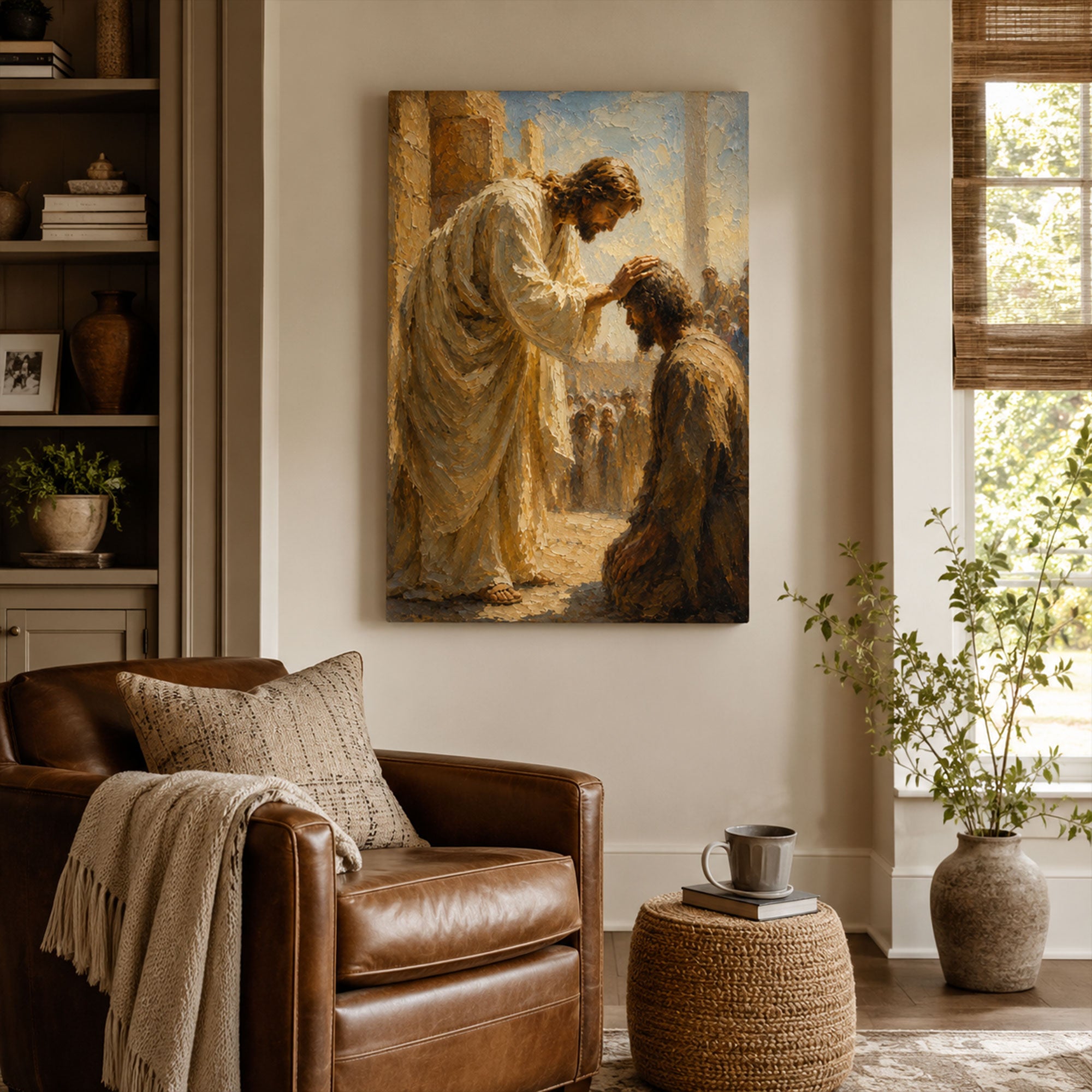 Jesus Laying Hands Canvas Print, Christian Healing Wall Art, Faith Home Decor Gift