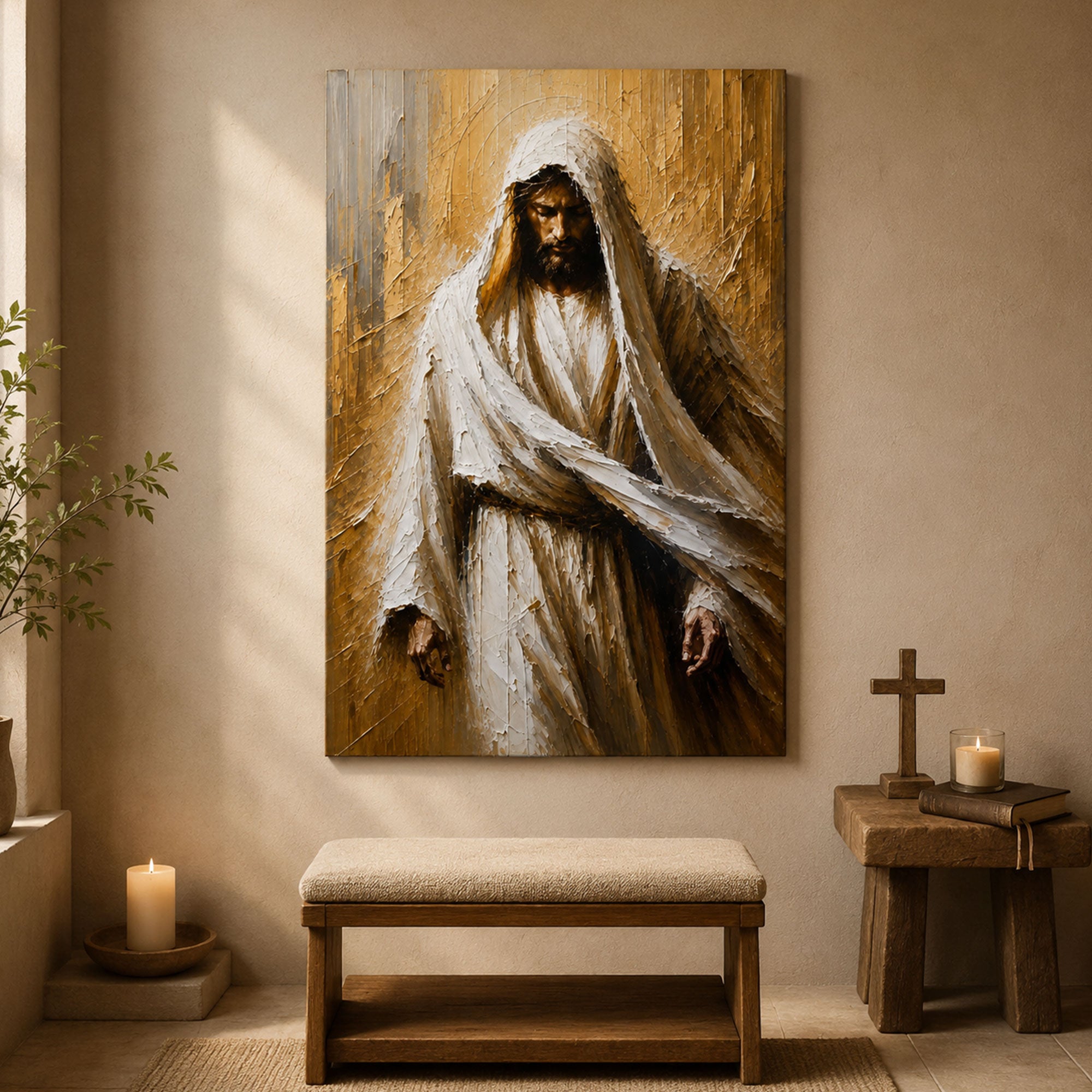 Jesus in White Robe Canvas Print, Peaceful Christian Wall Art, Faith Home Decor