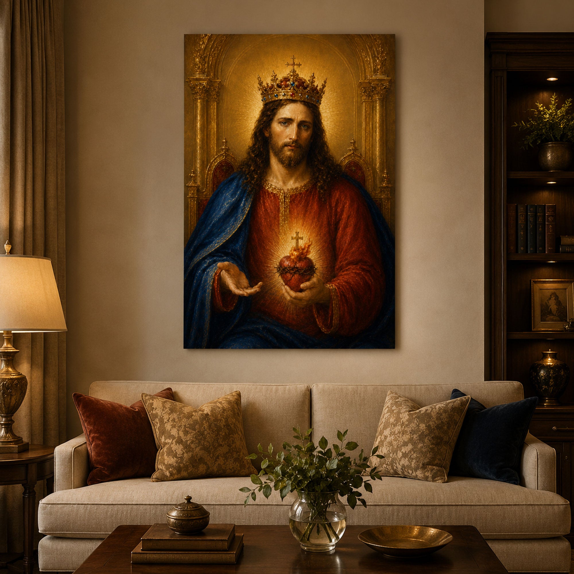 Christ the King Sacred Heart Canvas Print, Crowned Jesus Catholic Wall Art