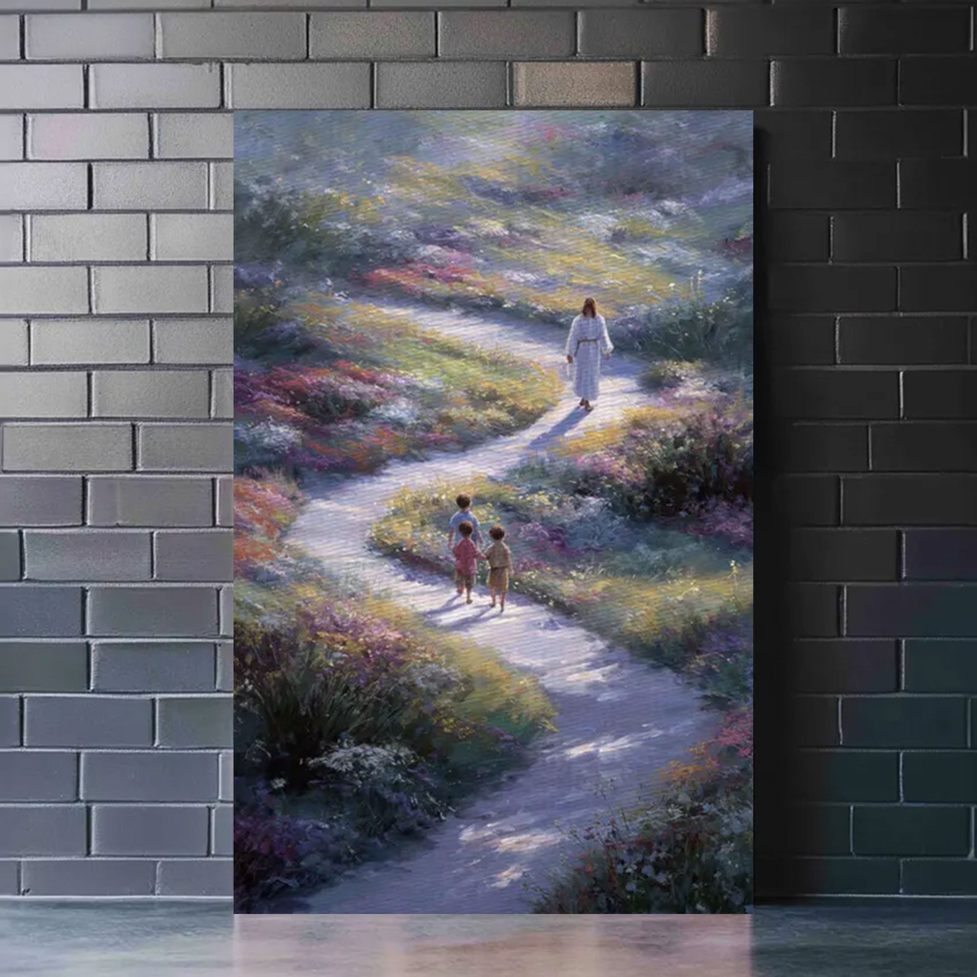 Path Of Peace Framed Canvas Print, Christian Wall Art, Jesus Painting Pastoral Faith Home Decor