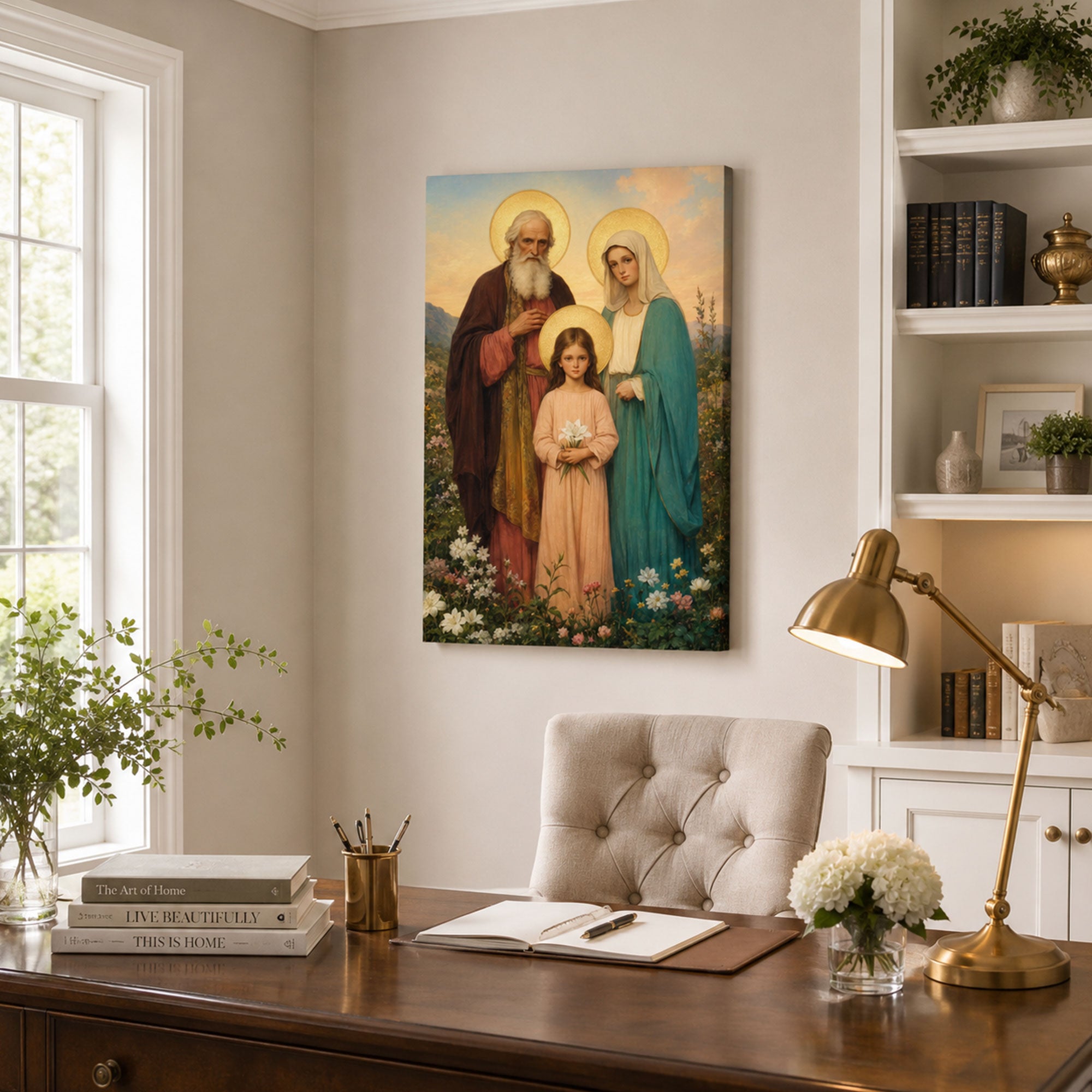 Saints Joachim and Anne with Young Mary Canvas Print, Lily Garden Catholic Art