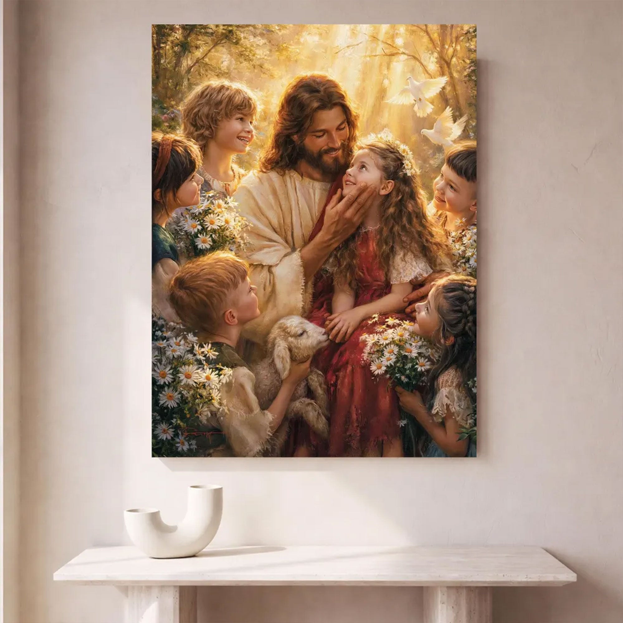 Jesus with Children Canvas Art Christian Faith Wall Decor Let the Little Children Come Painting