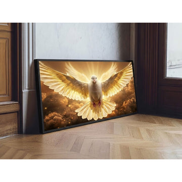Holy Spirit Dove Canvas Print, Golden Light Christian Wall Art, Symbol of Divine Presence and Power, Pentecost Religious Decor, Inspirational Faith Gift