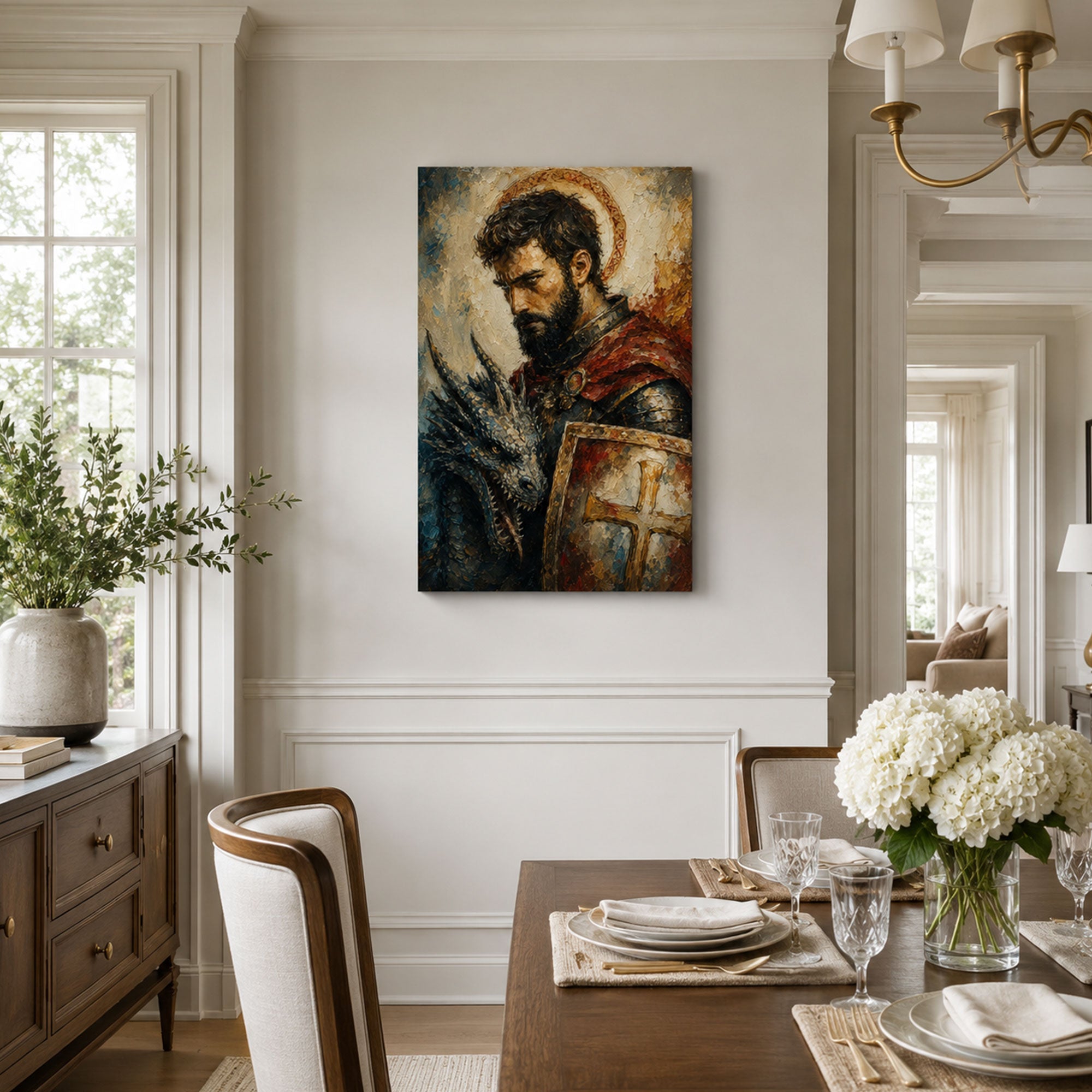 Saint George Defender of the Faith Canvas Print, Cross Shield Catholic Decor