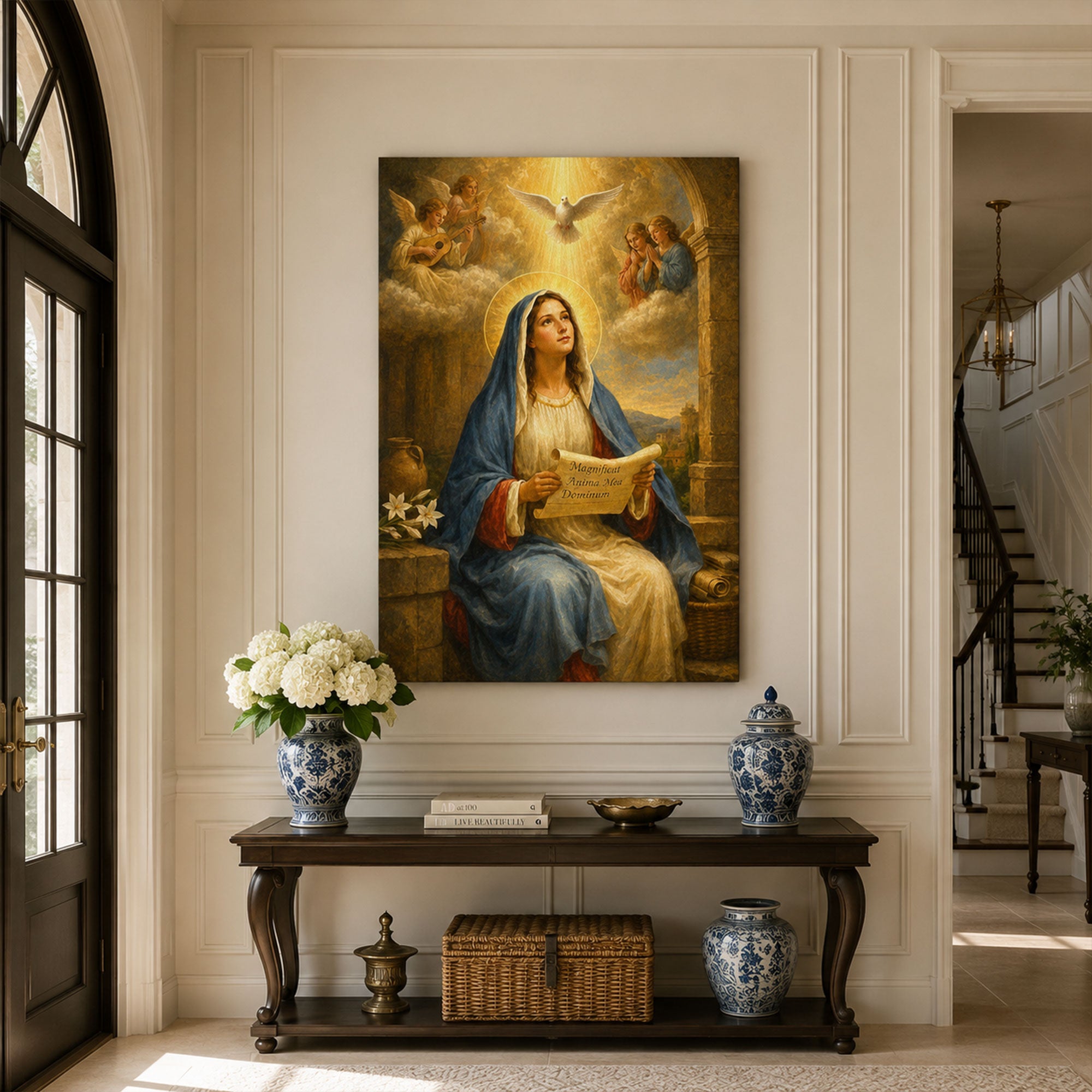 Virgin Mary Magnificat Canvas Print, Holy Spirit Catholic Wall Art, Marian Faith Home Decor Gift
