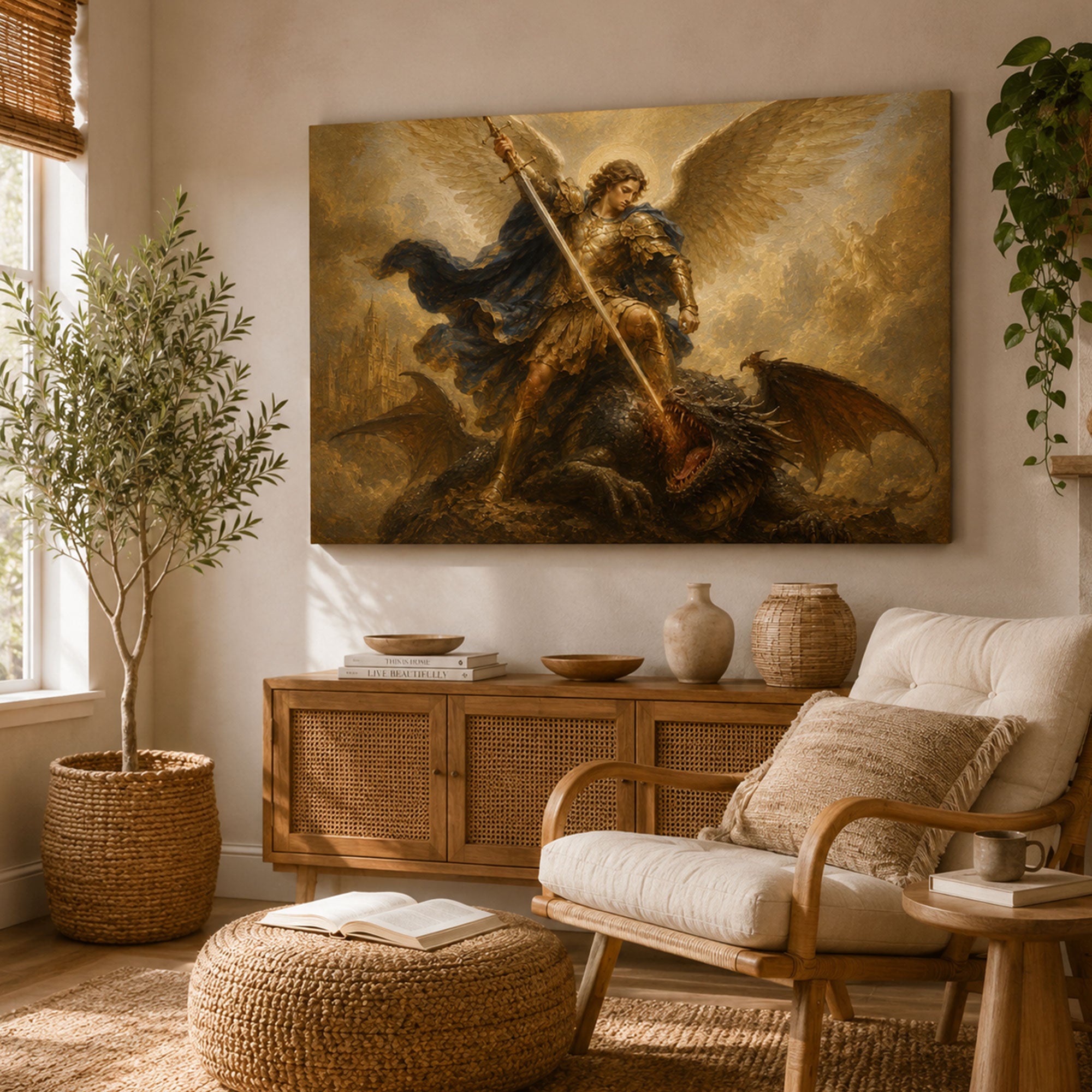 Saint Michael the Archangel Canvas Print, Catholic Wall Art for Home Decor