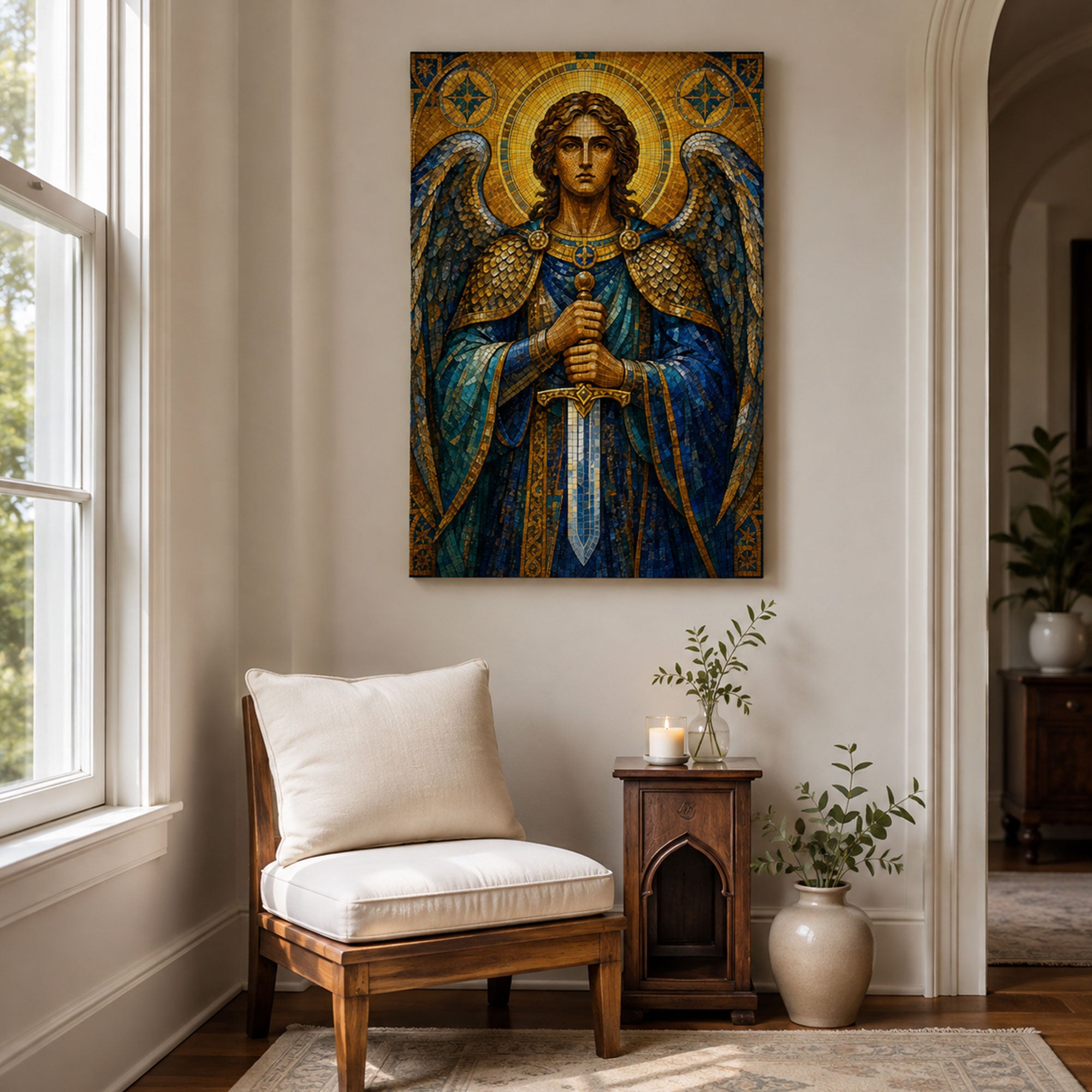 Saint Michael with Sword Canvas Print, Catholic Christian Home Decor, Religious Gift