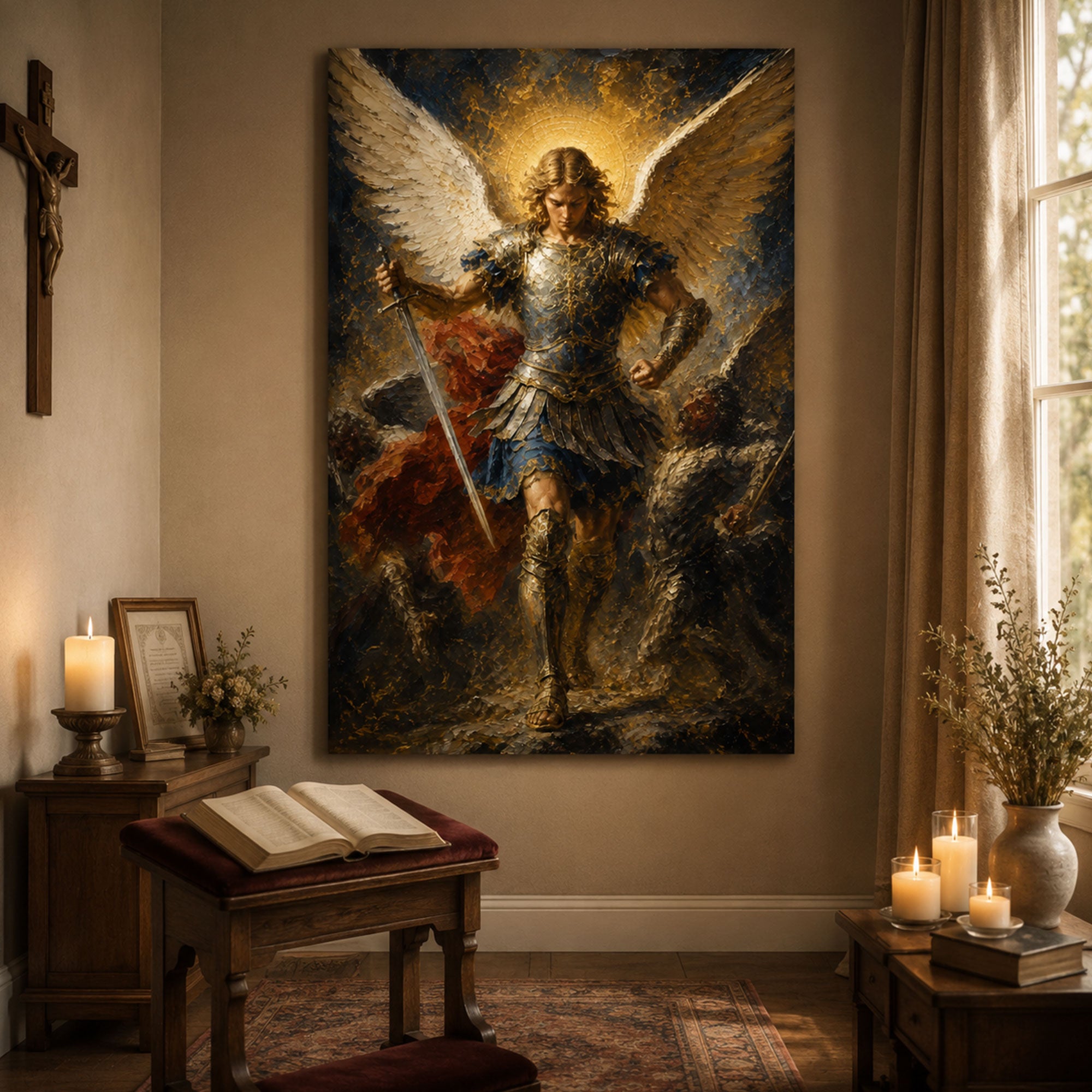 Saint Michael Archangel Canvas Print, Catholic Angel Wall Art, Faith Home Decor