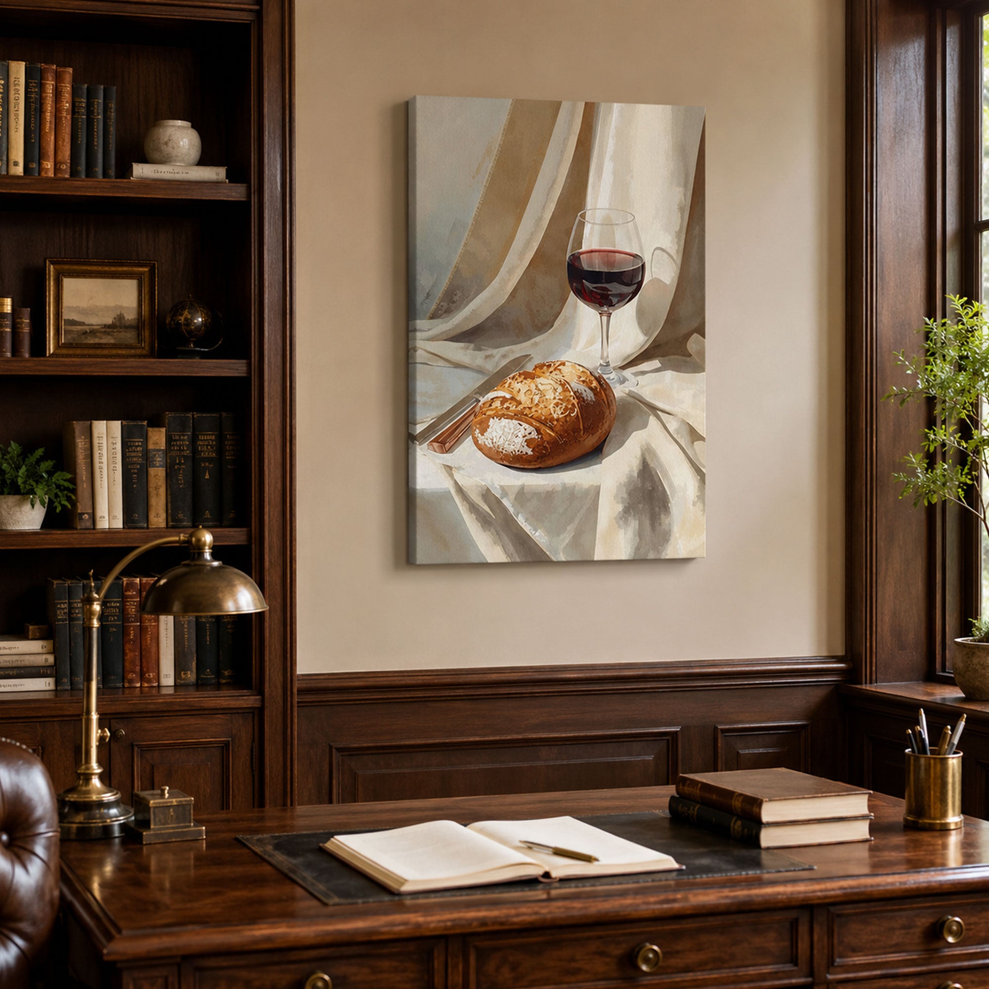 Bread and Wine Communion Canvas Art, Christian Still Life Wall Art, Sacred Eucharist Faith Decor