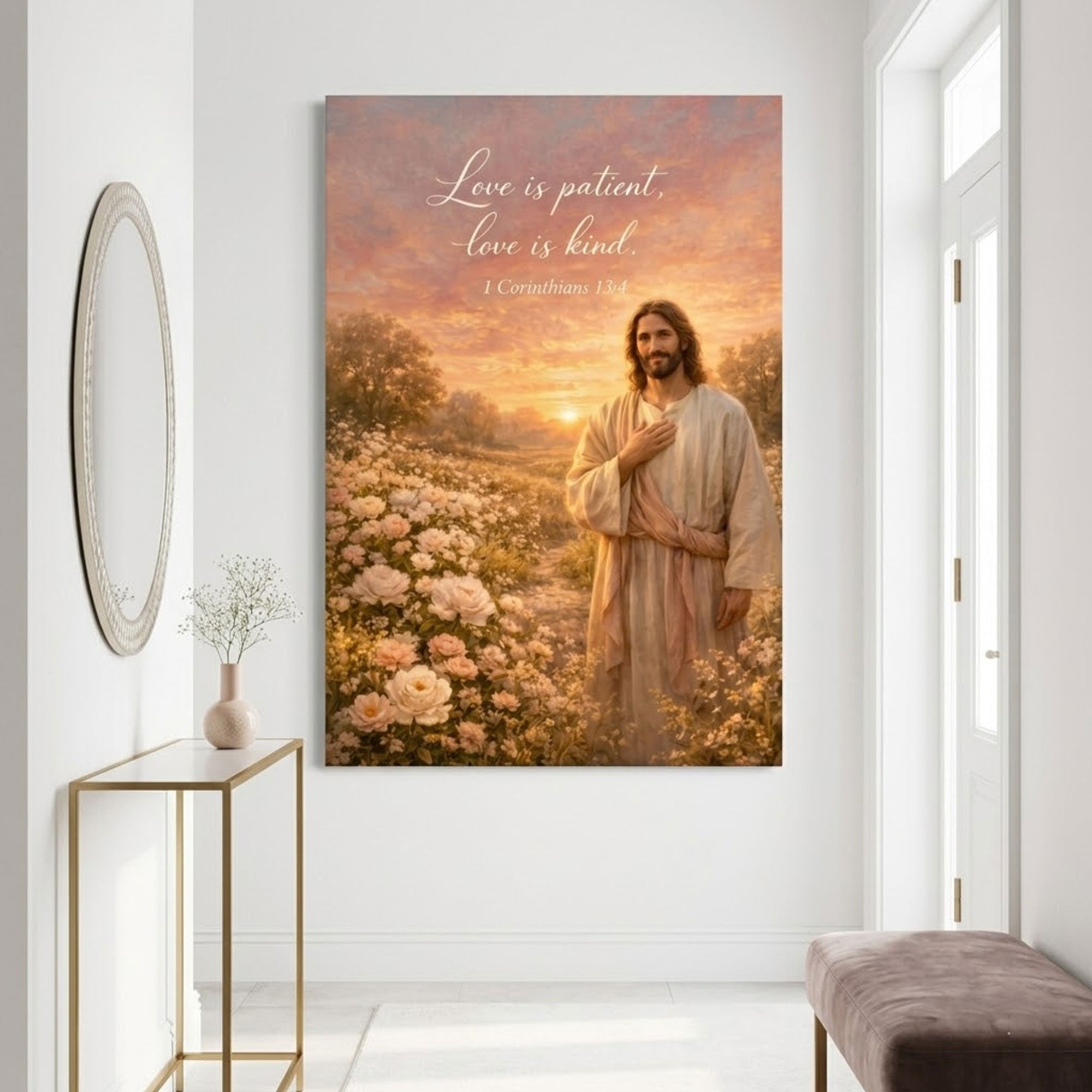 Jesus Love Is Patient Canvas Print, 1 Corinthians 13:4 Christian Wall Art, Inspirational Faith Home Decor
