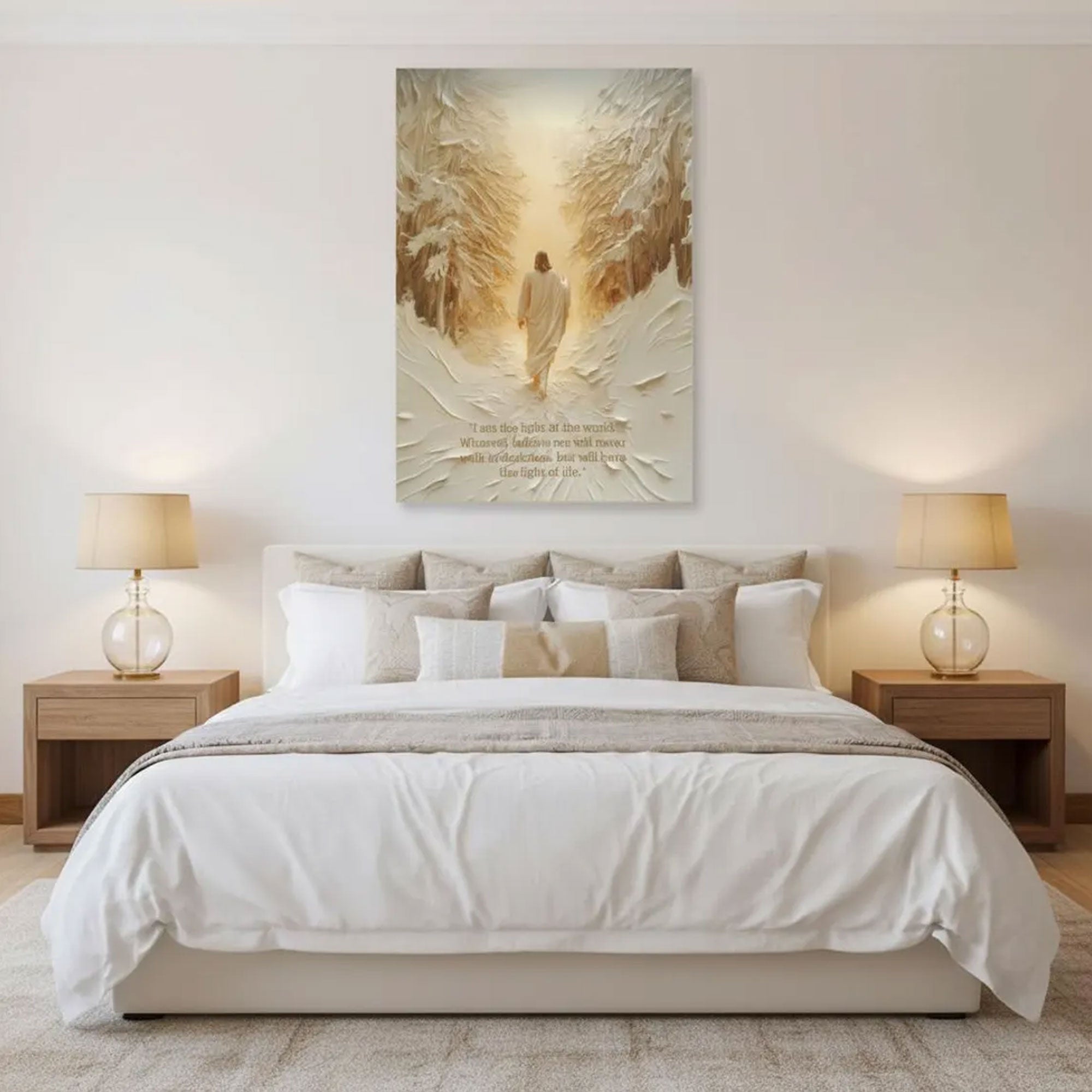 Jesus Walks the Path to the Light Canvas Print, Inspirational Christian Wall Art, Biblical Faith Home Decor