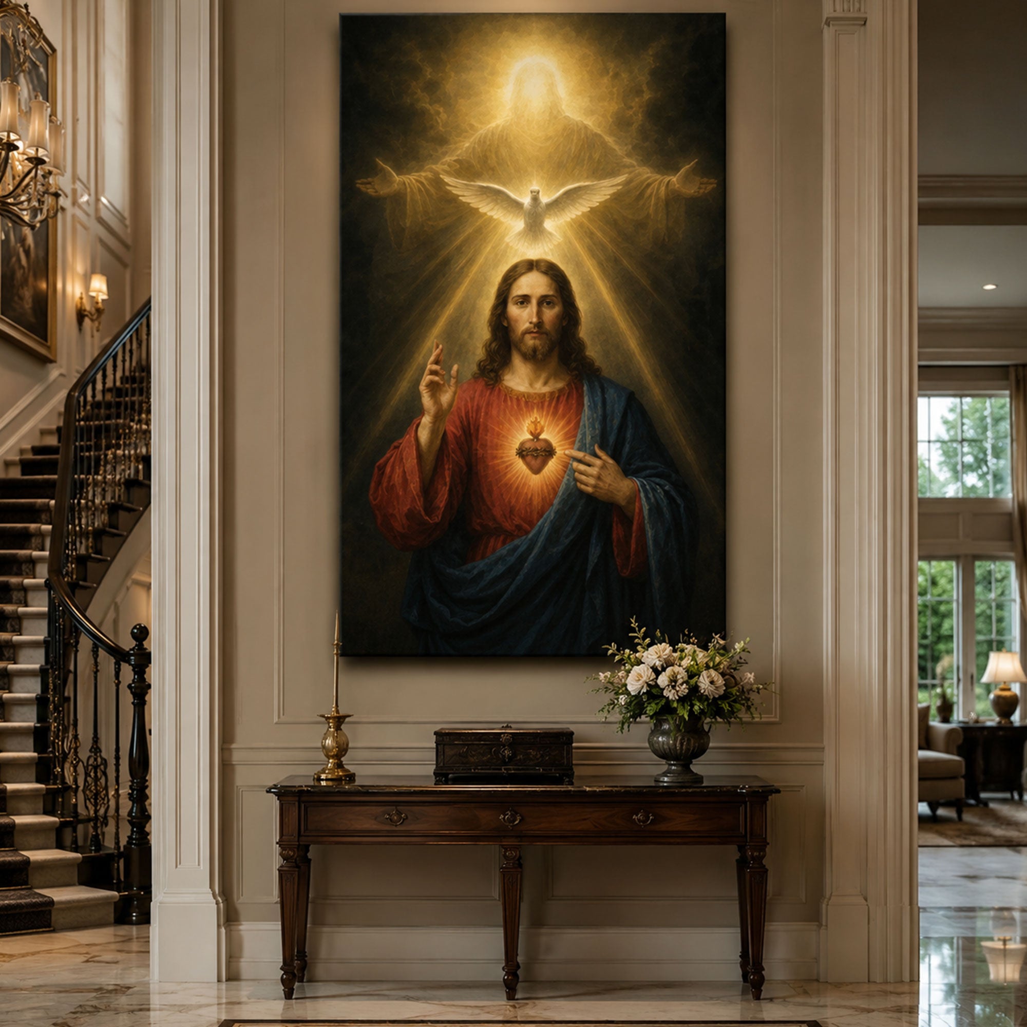 The Holy Trinity Canvas Print Father Son and Holy Spirit Classical Oil Painting Christian Religious Wall Decor