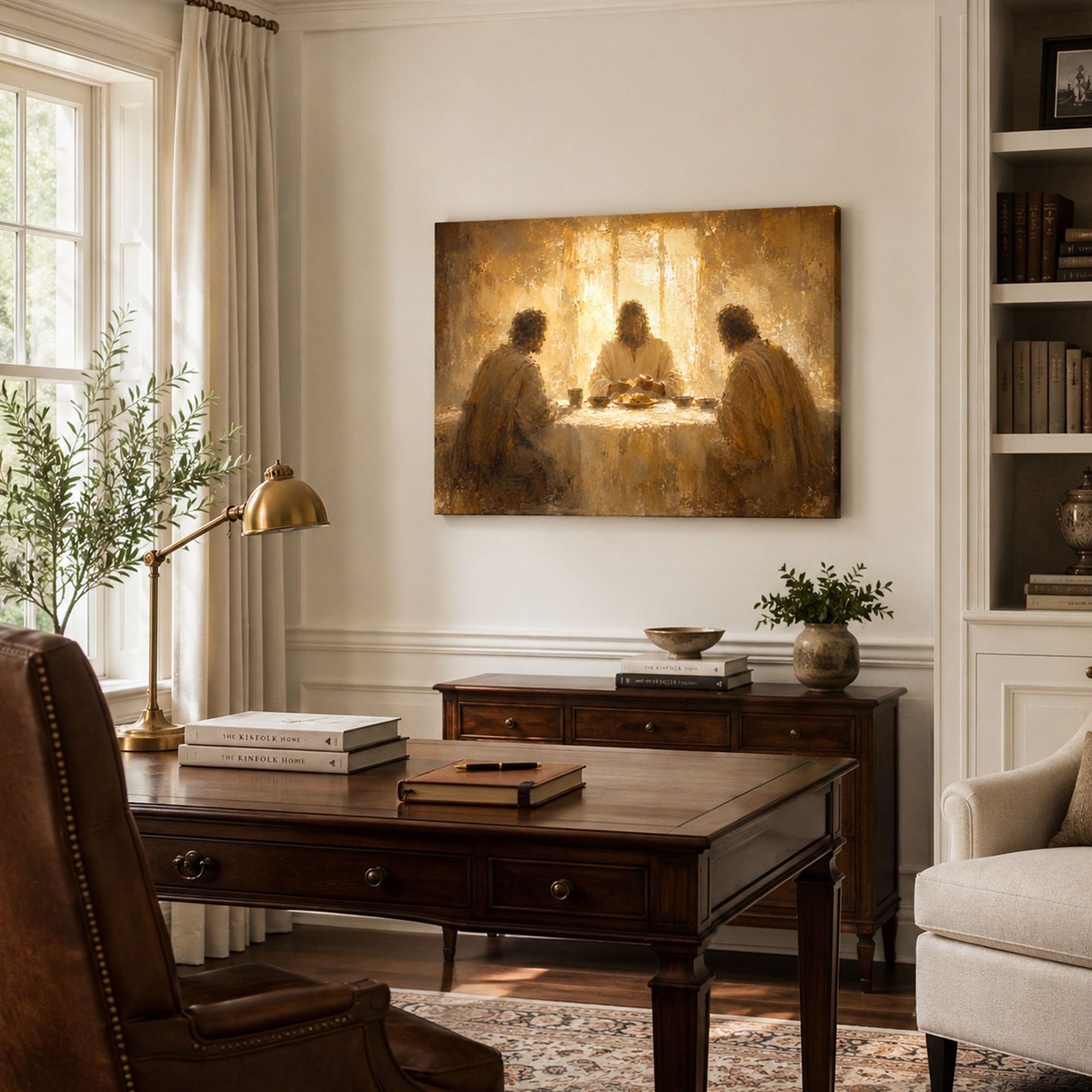 Supper at Emmaus Canvas Print, Jesus Breaking Bread Wall Art, Christian Biblical Faith Home Decor Gift